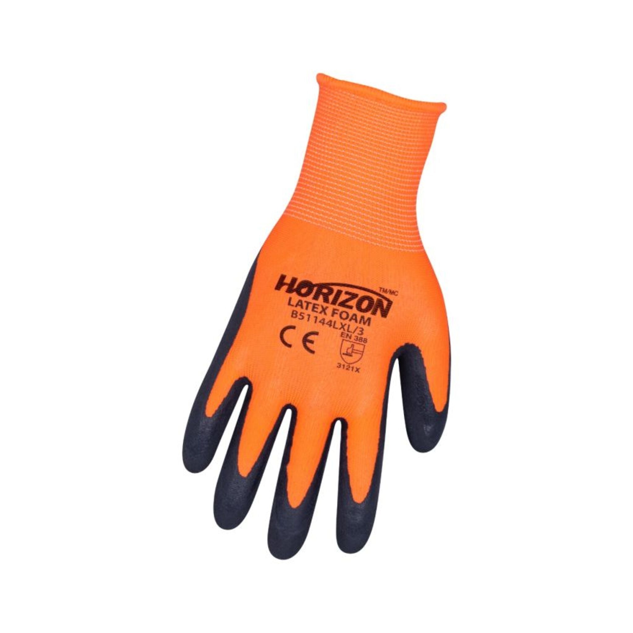 Horizon Hi-Vis Orange Latex Foam Coated Gloves – Superior Grip, EN 388 Rated, Elastic Knit Cuff, Comfortable & Durable, Ideal for Construction