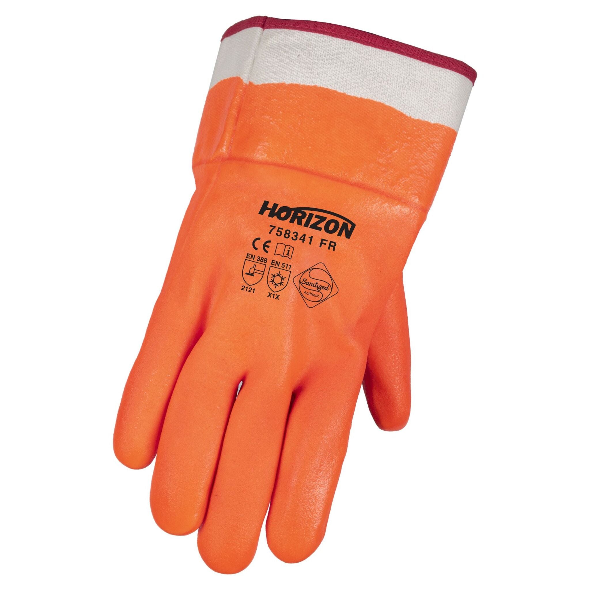 Horizon Winter Lined Orange PVC Work Gloves – Double Coated, Safety Cuff, High-Visibility, Cold Resistant, Antibacterial, Durable, Ideal for Construction