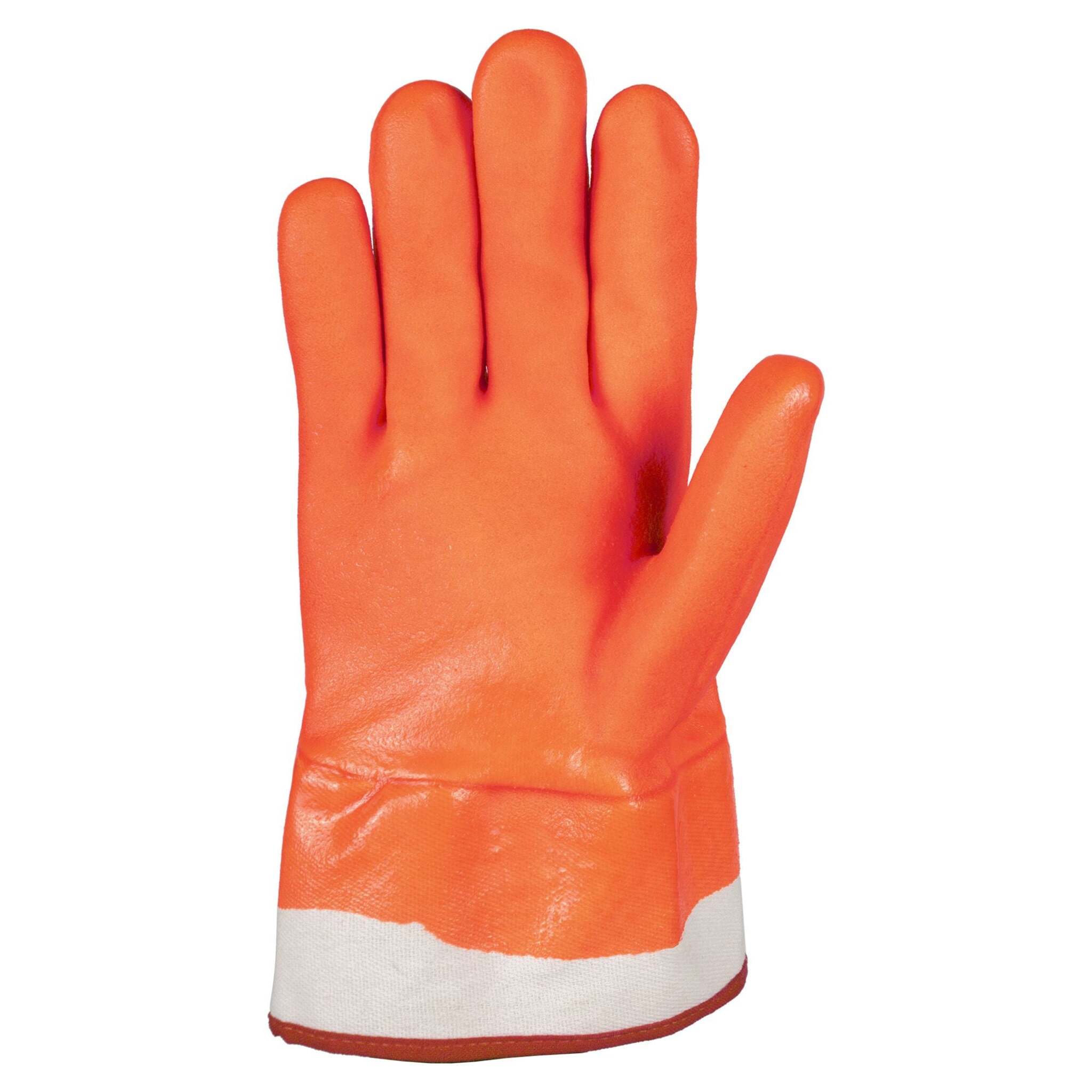 Horizon Winter Lined Orange PVC Work Gloves – Double Coated, Safety Cuff, High-Visibility, Cold Resistant, Antibacterial, Durable, Ideal for Construction