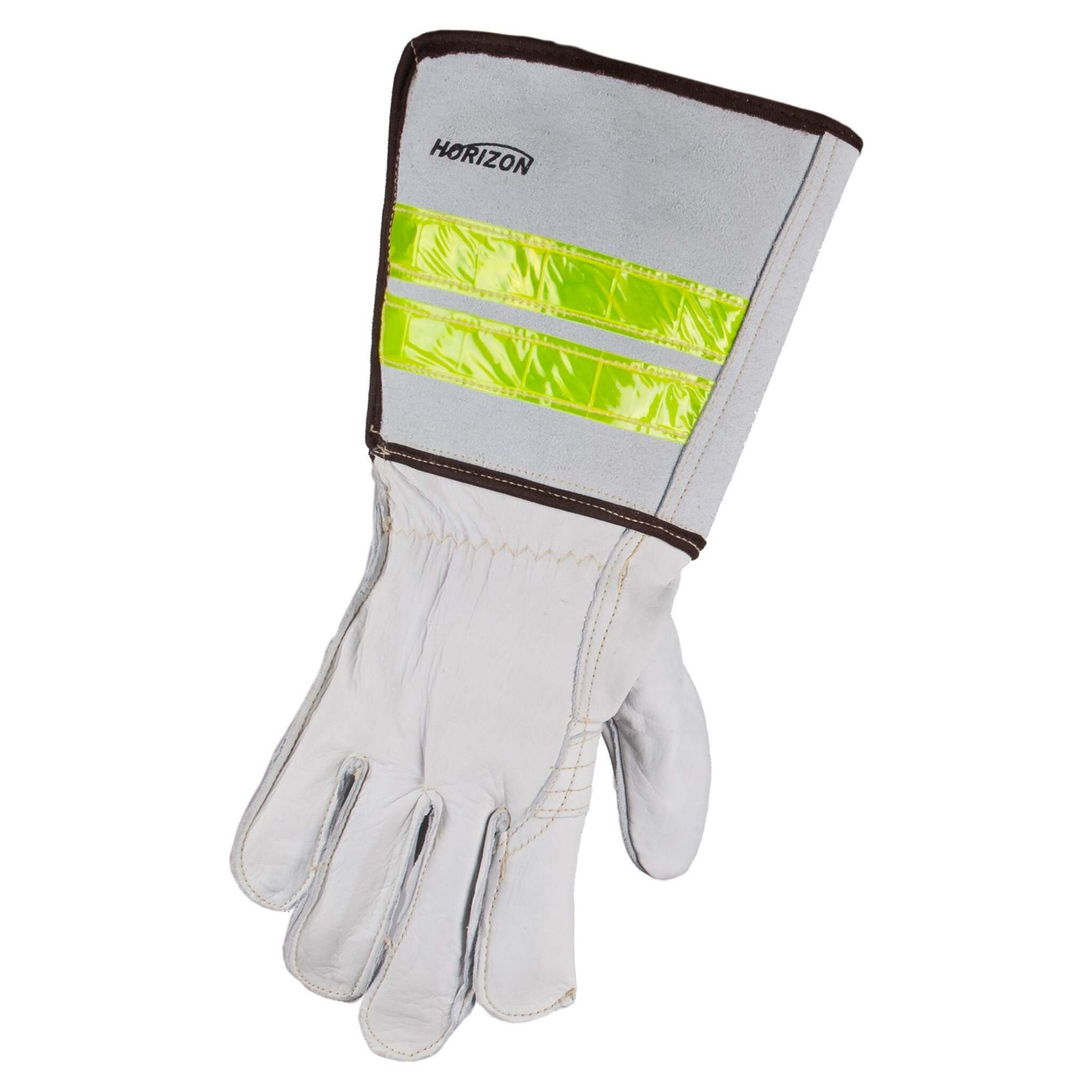 Horizon Linesman Leather Gloves – Hi-Vis 6" Cuff, Reflective Stripes, Durable Cowhide, Double Stitched Fingers, Heat-Resistant, Ideal for Construction