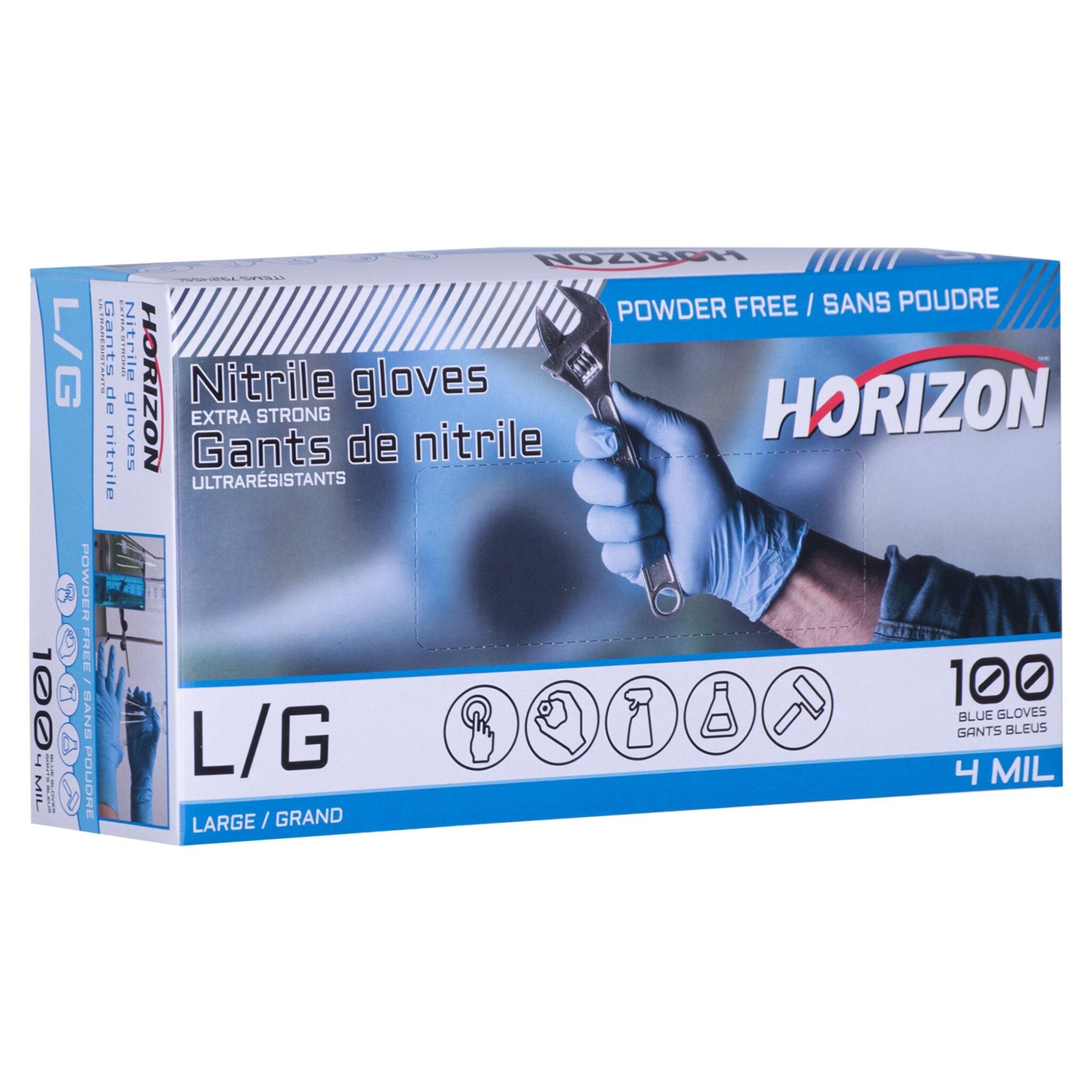 Horizon Blue 4-mil Nitrile Disposable Work Gloves - Powder-Free, Latex-Free, Extra Strong, Puncture & Chemical Resistant, Ambidextrous Fit | Box of 100