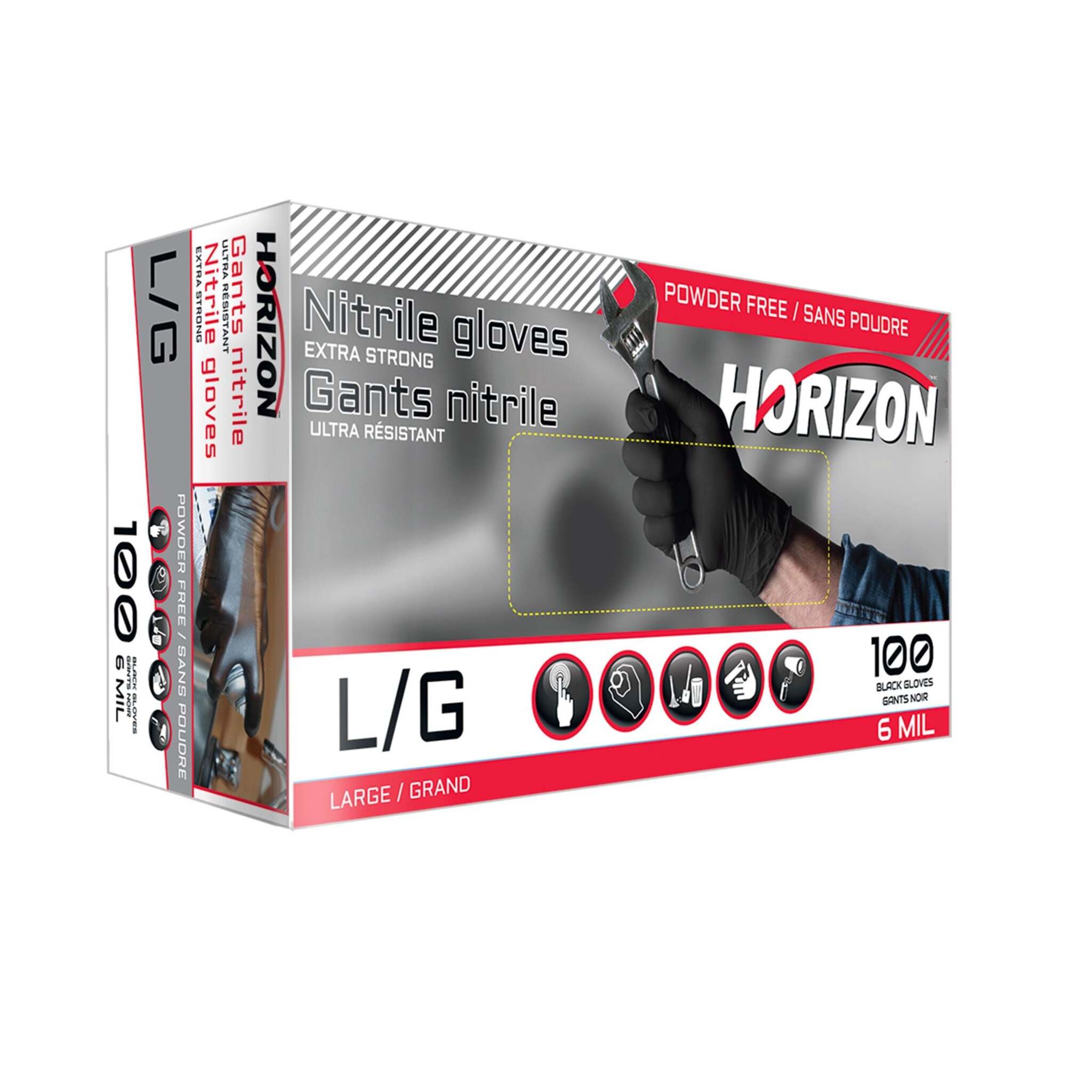 Horizon Black 6-mil Nitrile Disposable Gloves - Powder-Free, Strong, Chemical/Oil Resistant, Touchscreen Compatible, Durable Protection | Box of 100