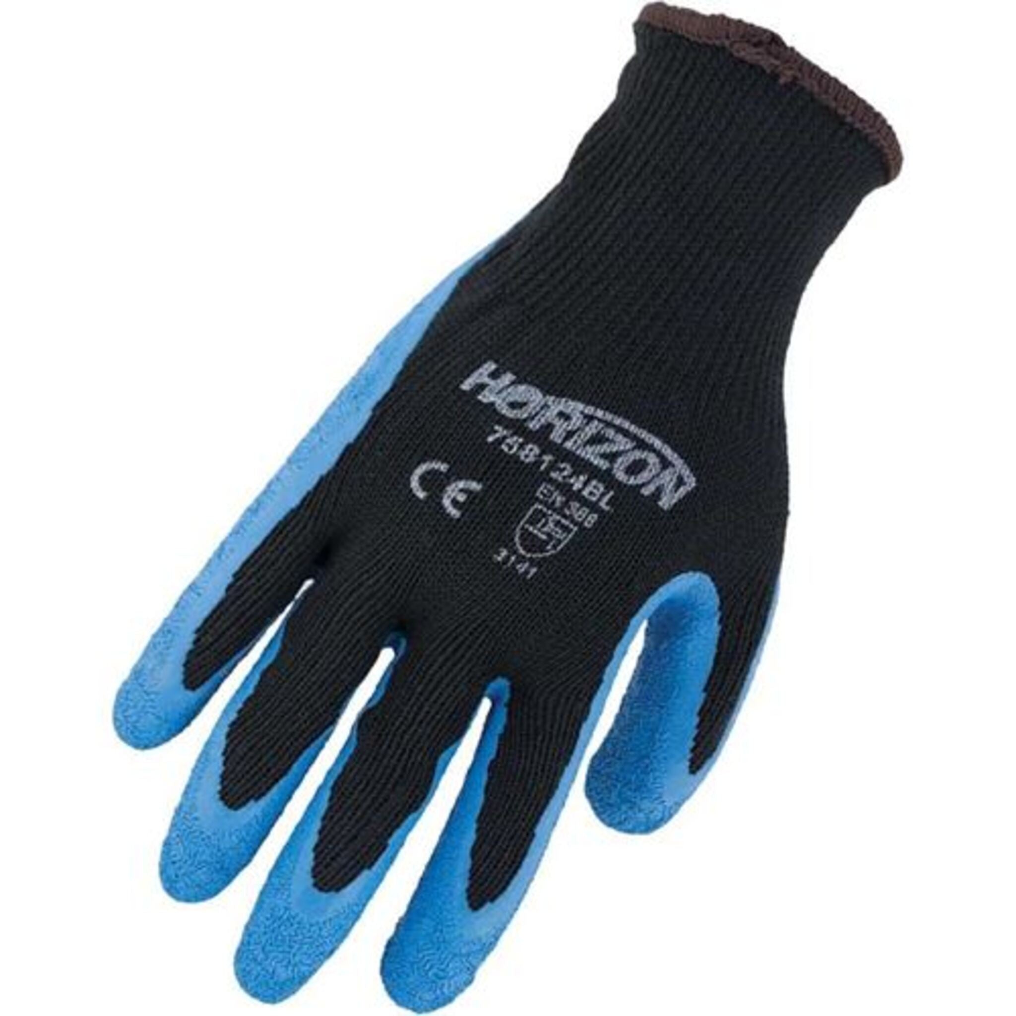 Horizon Blue Latex Crinkle Palm Work Gloves - Poly/Cotton Shell, Superior Grip, Durable 10-Gauge Knit, Textured Latex, Debris-Free Cuff, EN388 Certified