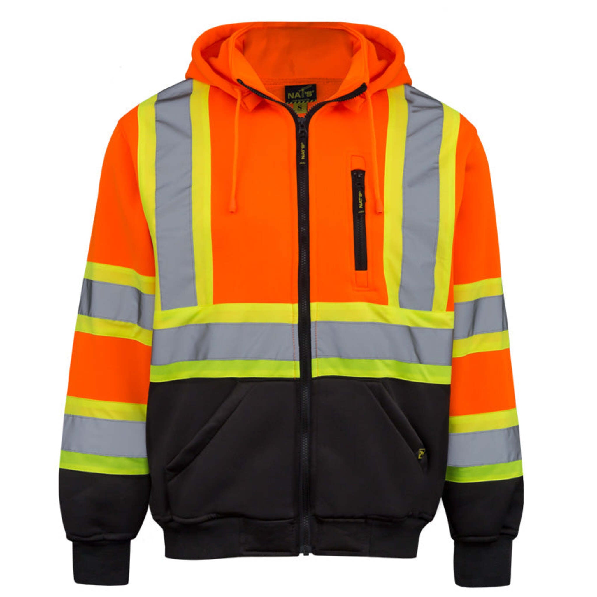 Nats Men’s High Visibility Hoodie, Reflective Stripes, Brushed Inside, Removable Hood, 100% Polyester 280g, CSA Z96-15 Compliant | Sizes XS-5XL