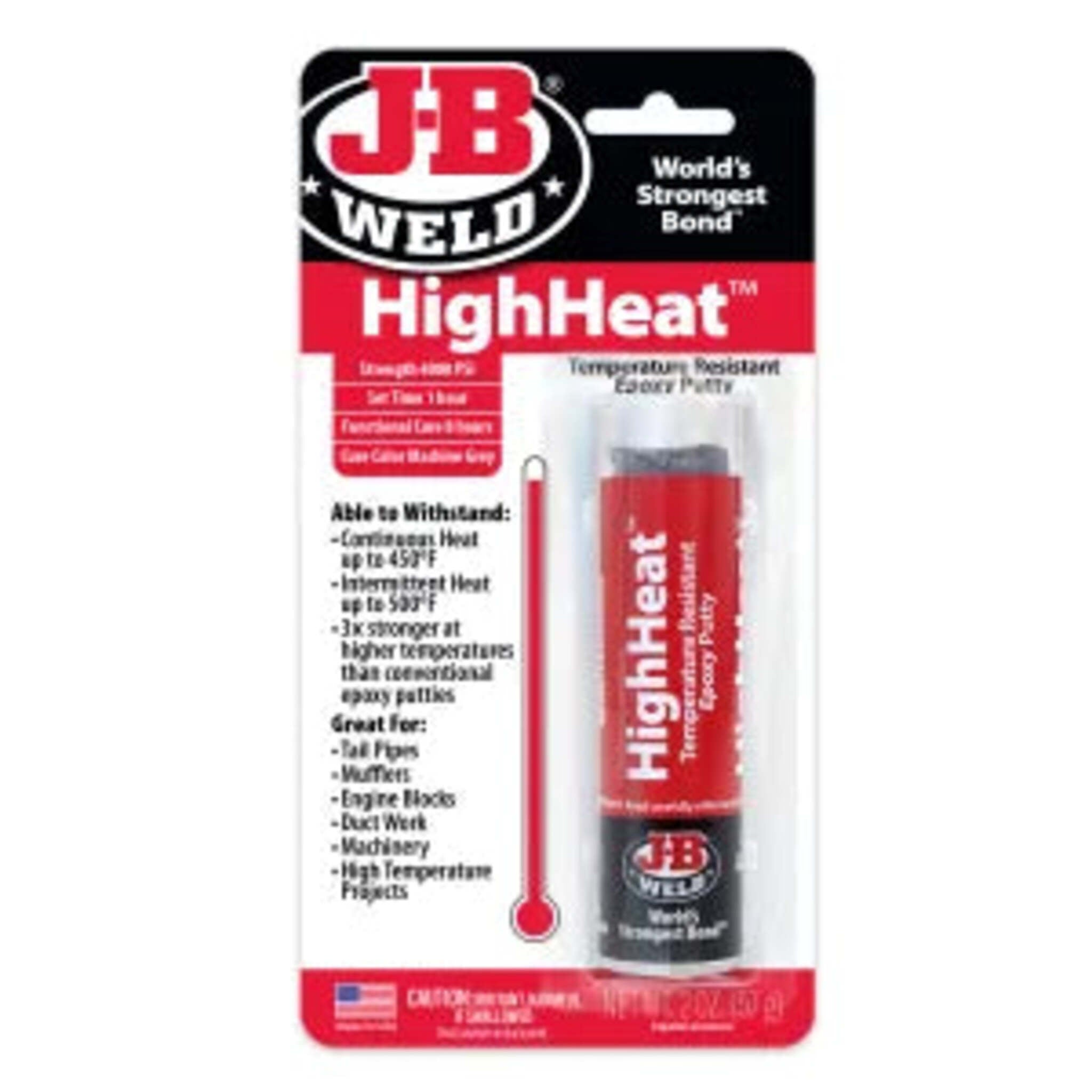 JB Weld HighHeat - 2 oz: Industrial-Strength High-Temperature Epoxy Putty, 450ºF Continuous, 500ºF Intermittent, 4000 PSI, Quick Set, Durable Bond