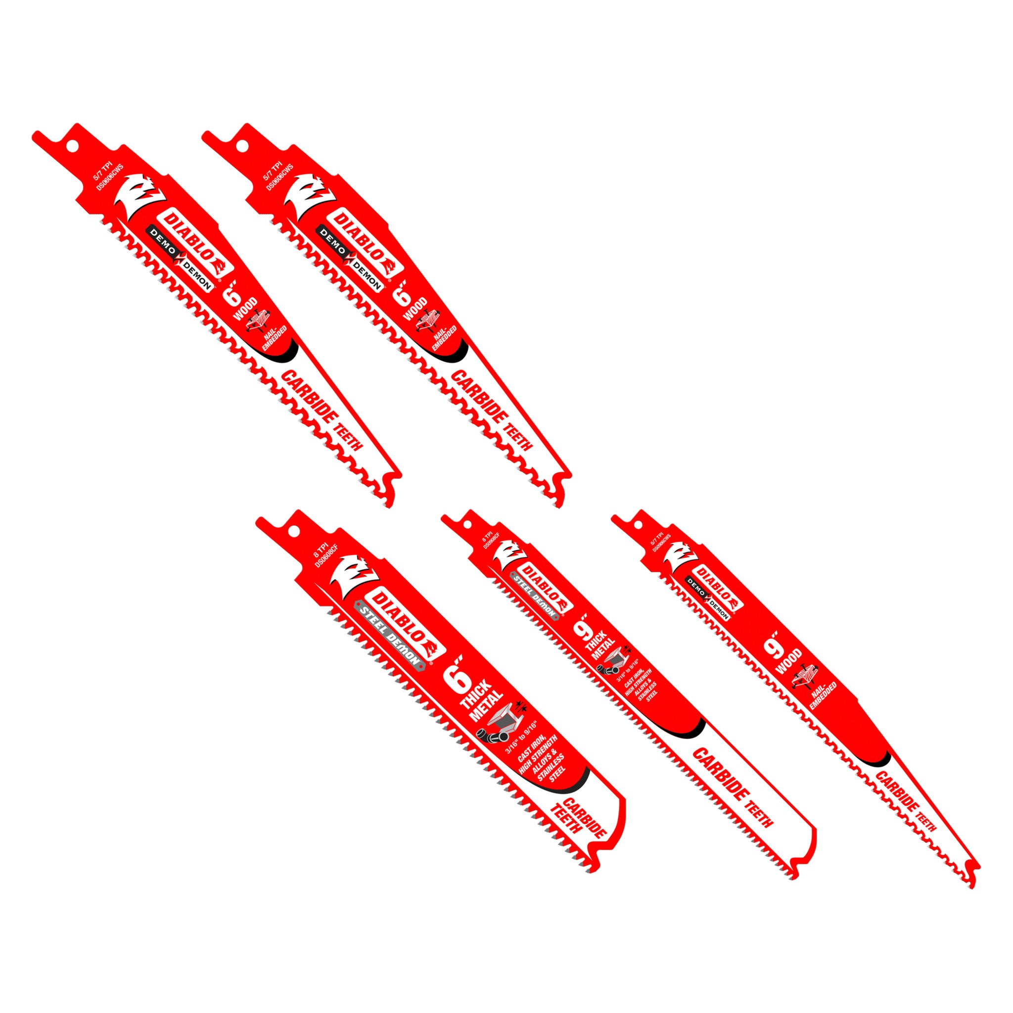 Diablo Carbide Reciprocating Saw Blade Set - 5 Piece