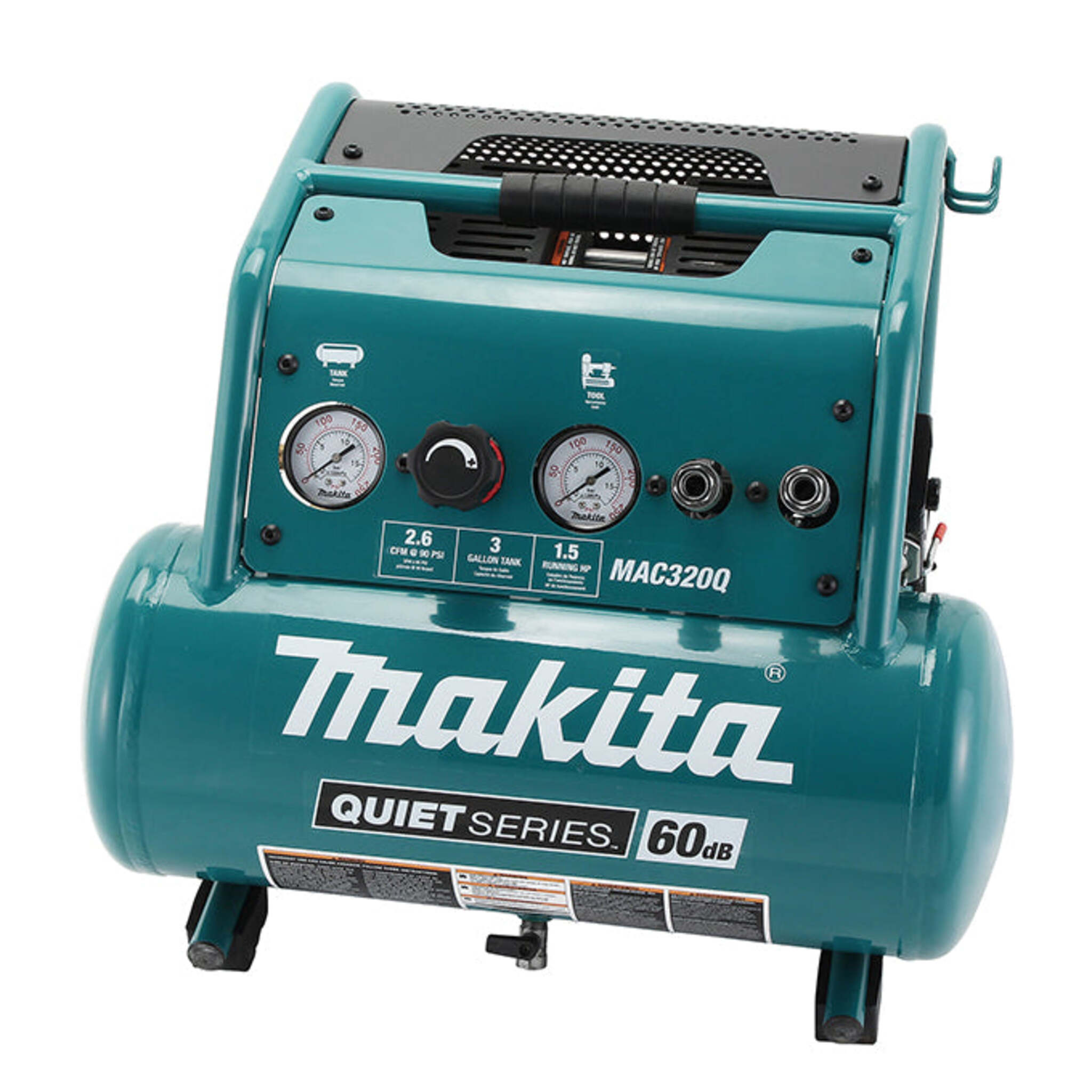 Makita MAC320Q 1.5 HP Quiet Series Air Compressor – Ultra-Low Noise, Oil-Free Pump, 3-Gallon Tank, 135 PSI for Indoor & On-Site Professional Use