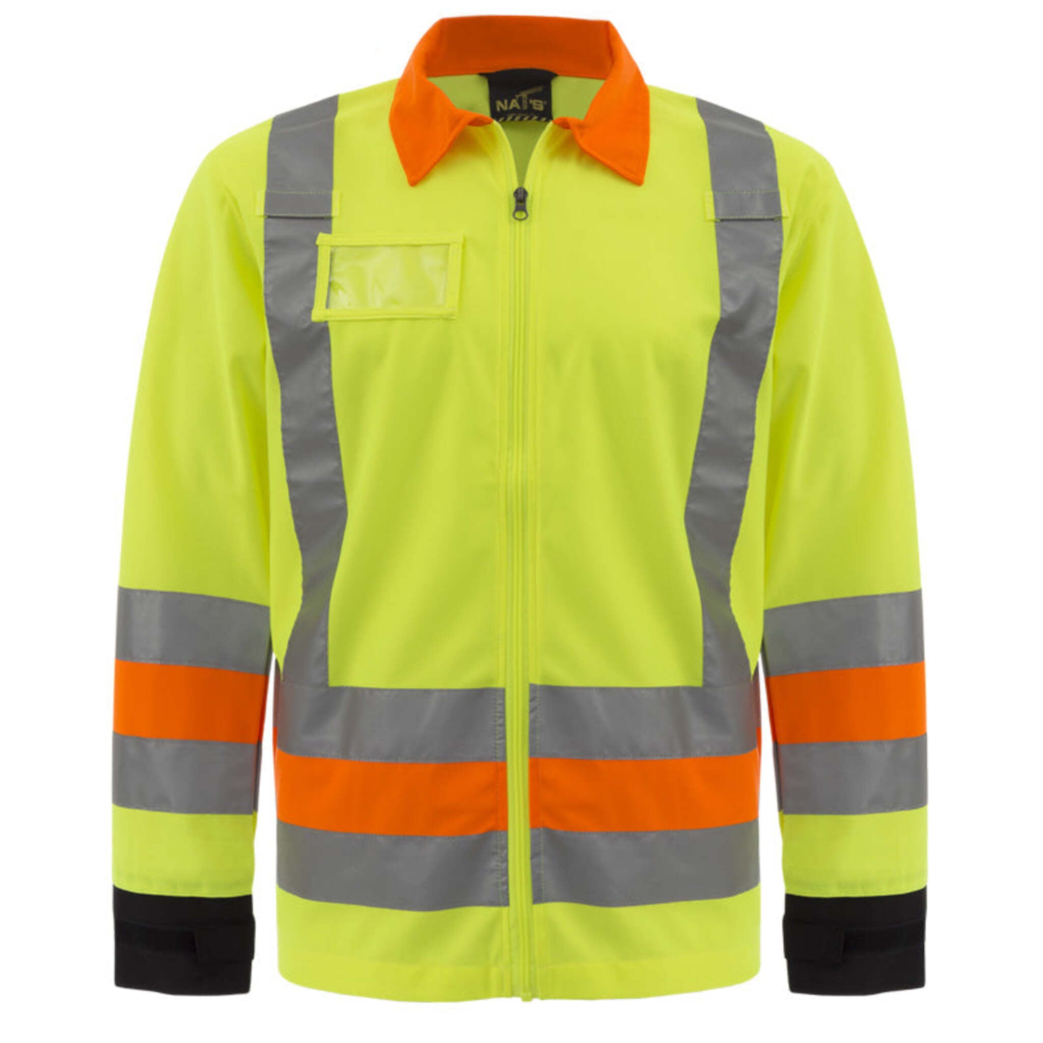 Nats Men’s High Visibility Signalman Coat, Lightweight, Breathable, Reflective Strips, Front Clasp, Bright Yellow/Orange, CSA Z96-09 Compliant | Sizes XS-5XL