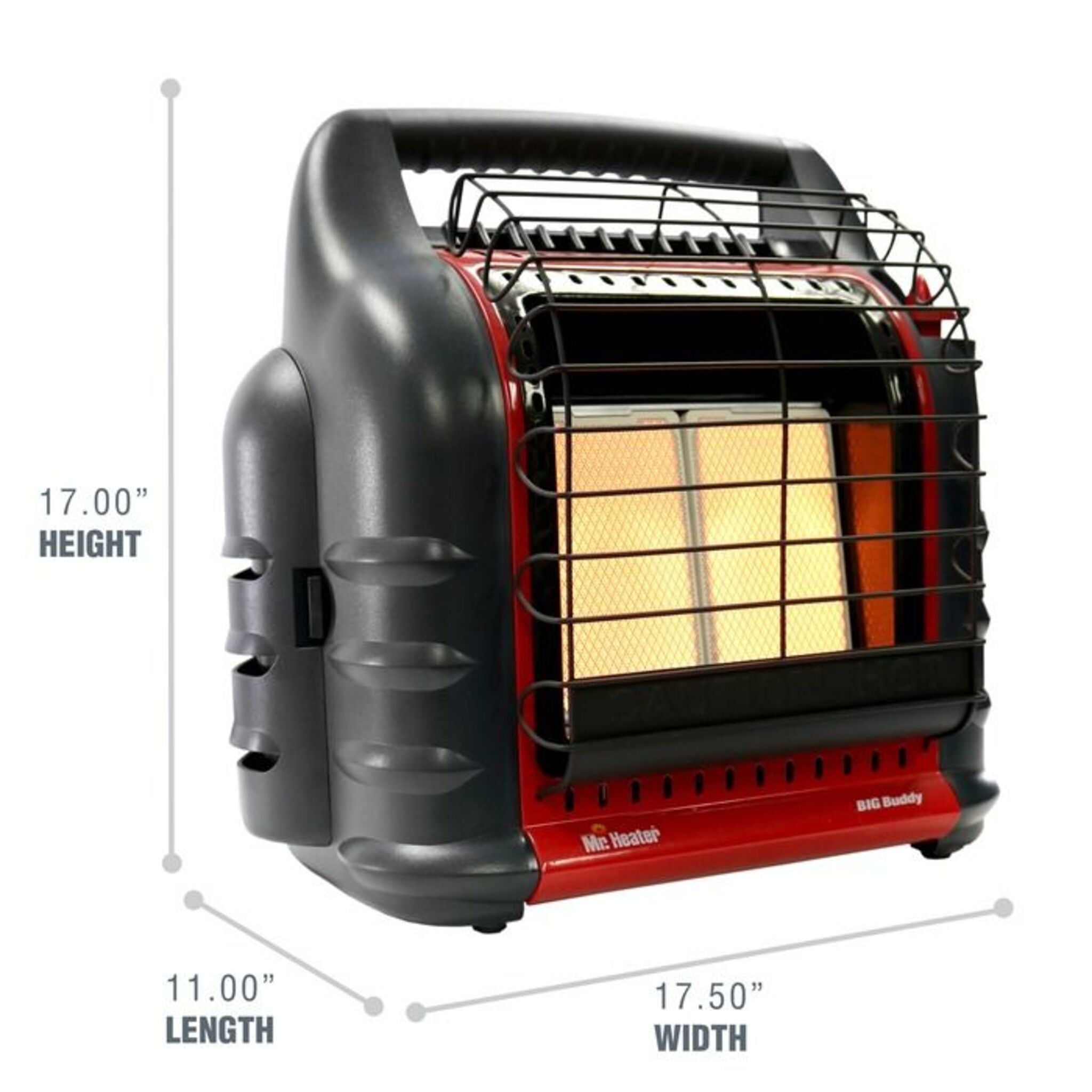 Mr. Heater MH18B Big Buddy Portable Heater, 4,000-18,000 BTU, Heats 450 sq. ft., Dual 1 lb. Propane Cylinder Connection, Safety Features, RED