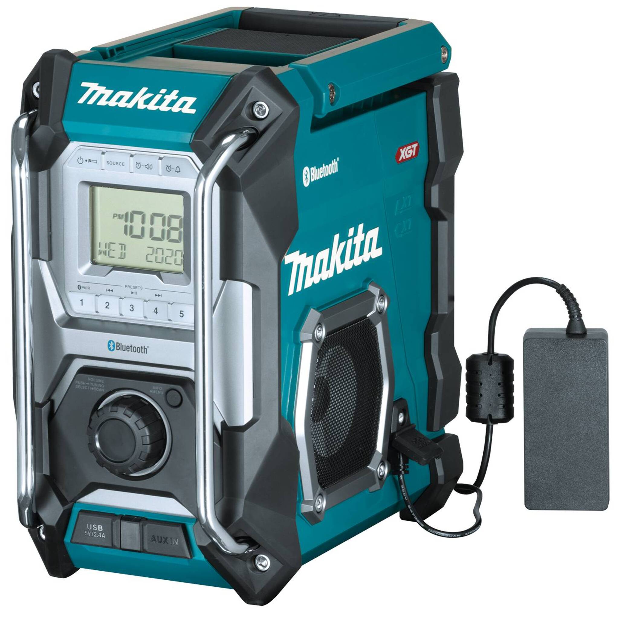 Makita Jobsite Stereo w/ Bluetooth MR002G - IP65 Rated, 27.5-Hour Runtime, Dual Speakers, USB Port, AM/FM Tuner, Multi-Battery Compatible, Durable