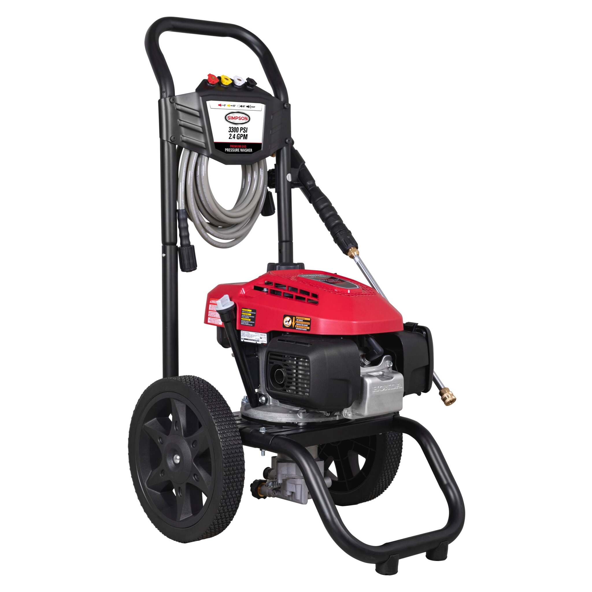 Simpson MS61224 MegaShot Cold Water Honda GCV200 Gas Engine Pressure Washer - 3300 PSI, 2.4 GPM, Axial Pump, 25-ft Hose, Quick-Connect Nozzles