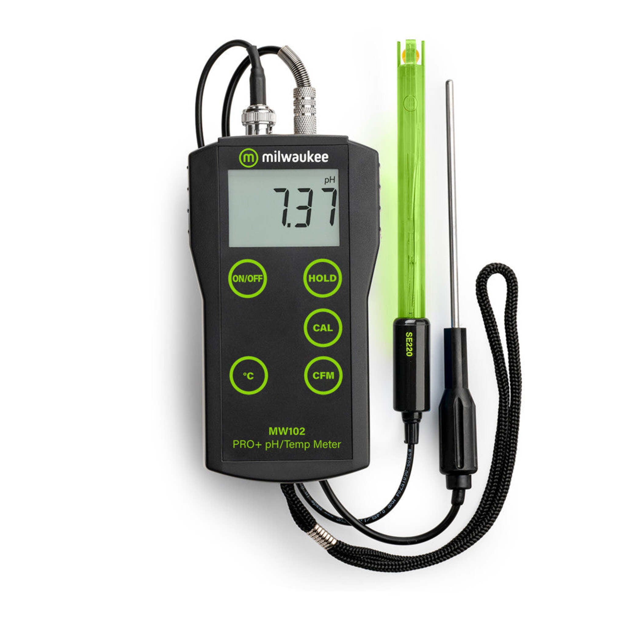 Milwaukee MW102 PRO+ 2-in-1 pH and Temperature Meter with ATC - High Accuracy, Dual Probes, Two-Point Calibration, Large LCD, Portable Design