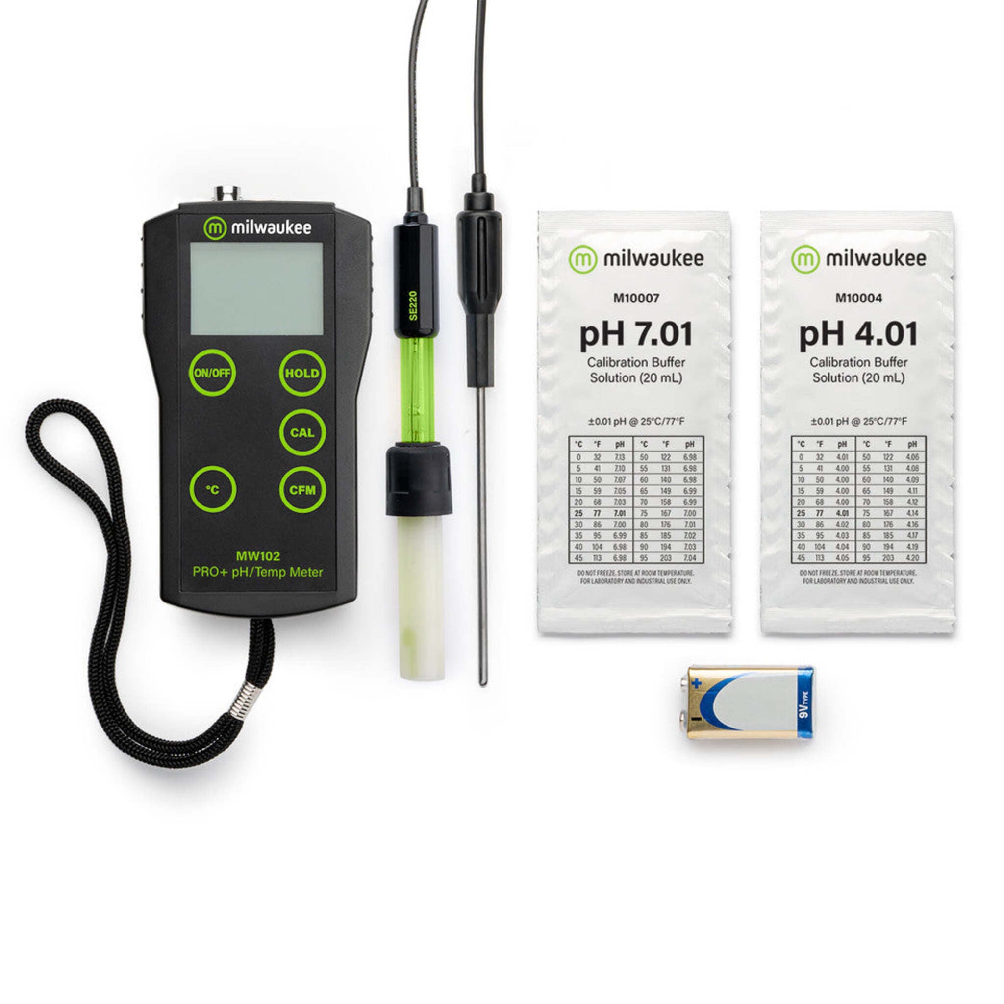 Milwaukee MW102 PRO+ 2-in-1 pH and Temperature Meter with ATC - High Accuracy, Dual Probes, Two-Point Calibration, Large LCD, Portable Design