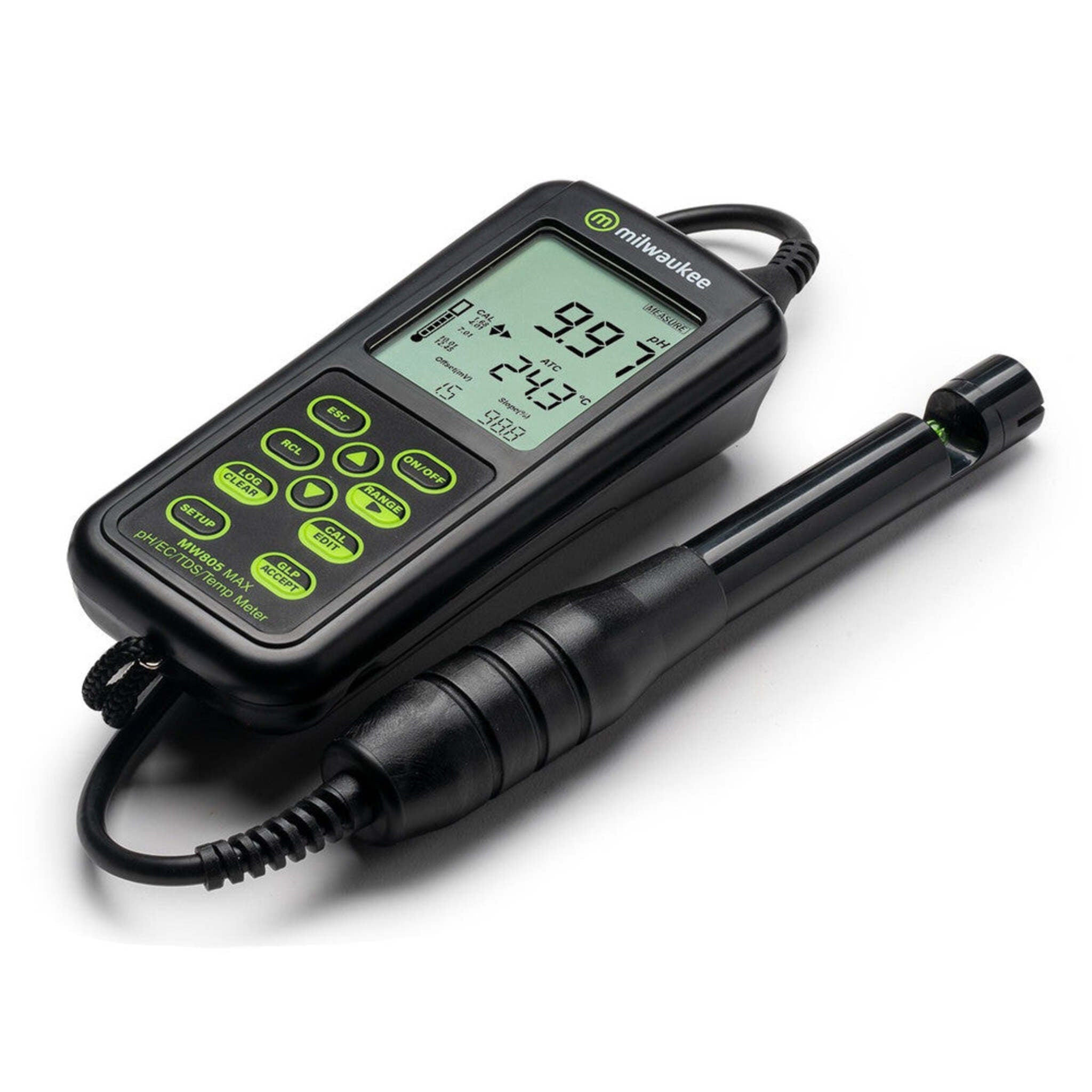 Milwaukee MW805 MAX 4-in-1 pH/EC/TDS/Temp Combo Meter with ATC - High Accuracy, Easy Calibration, Replaceable Probe, IP67 Rated, Long Battery Life