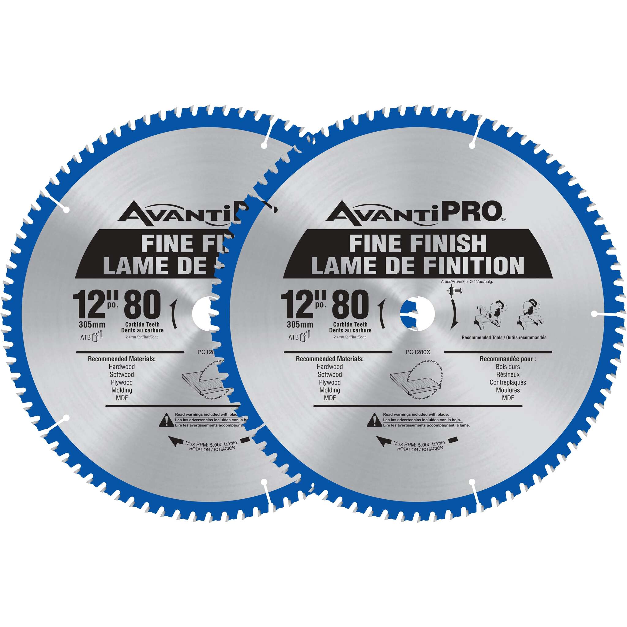 Avanti Pro 12-inch 80-Tooth Carbide-Tipped Fine Finish Mitre Saw Blade for Precise, Professional Wood Cutting, Fits 1-Inch Arbor - 2 Pack