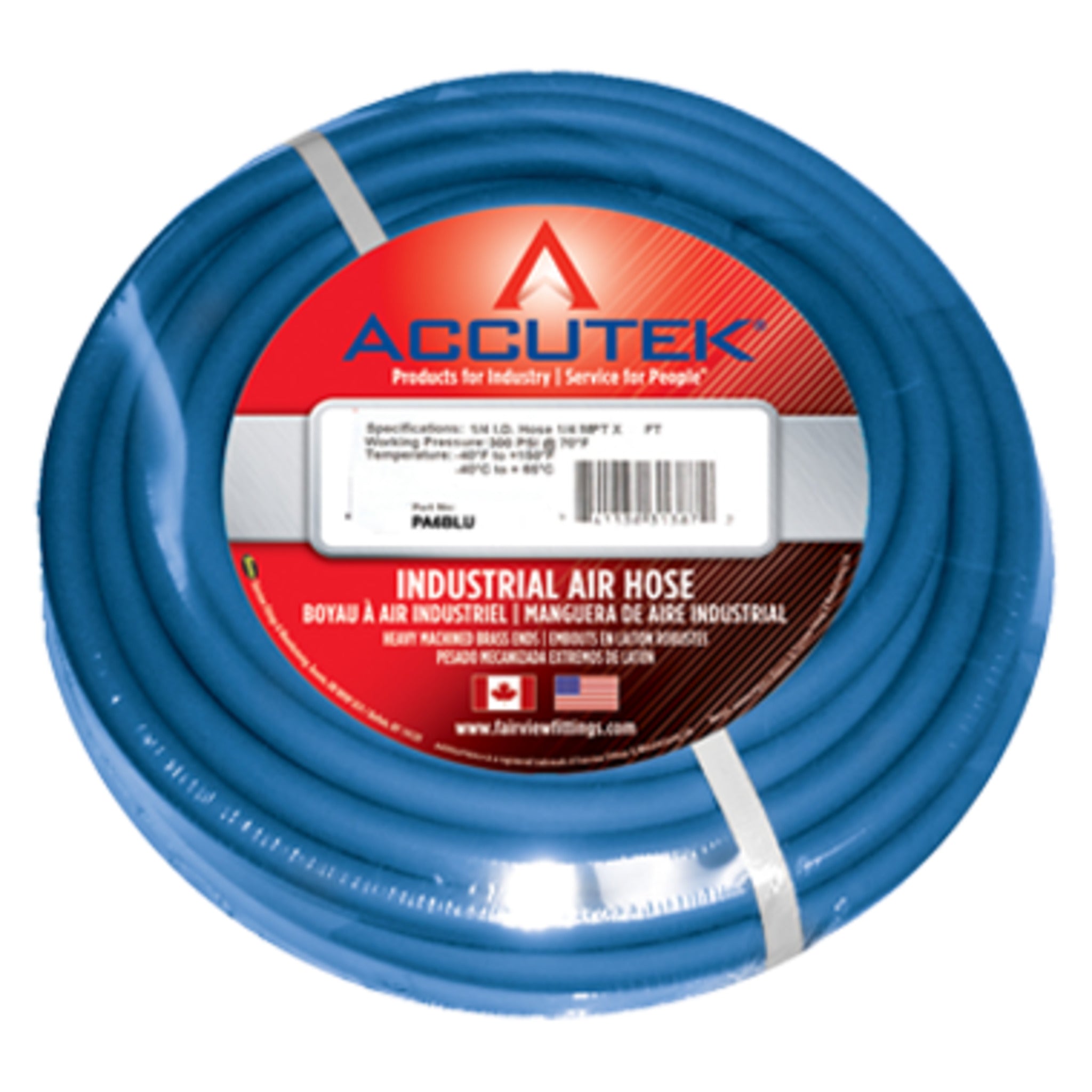 Accutek High Quality Blue PVC Air Hose Assemblies | Cold Weather Flexible, Non-Marking, Ozone Resistant, Spiral High Tensile Yarn, 300 PSI, -15°F to +150°F