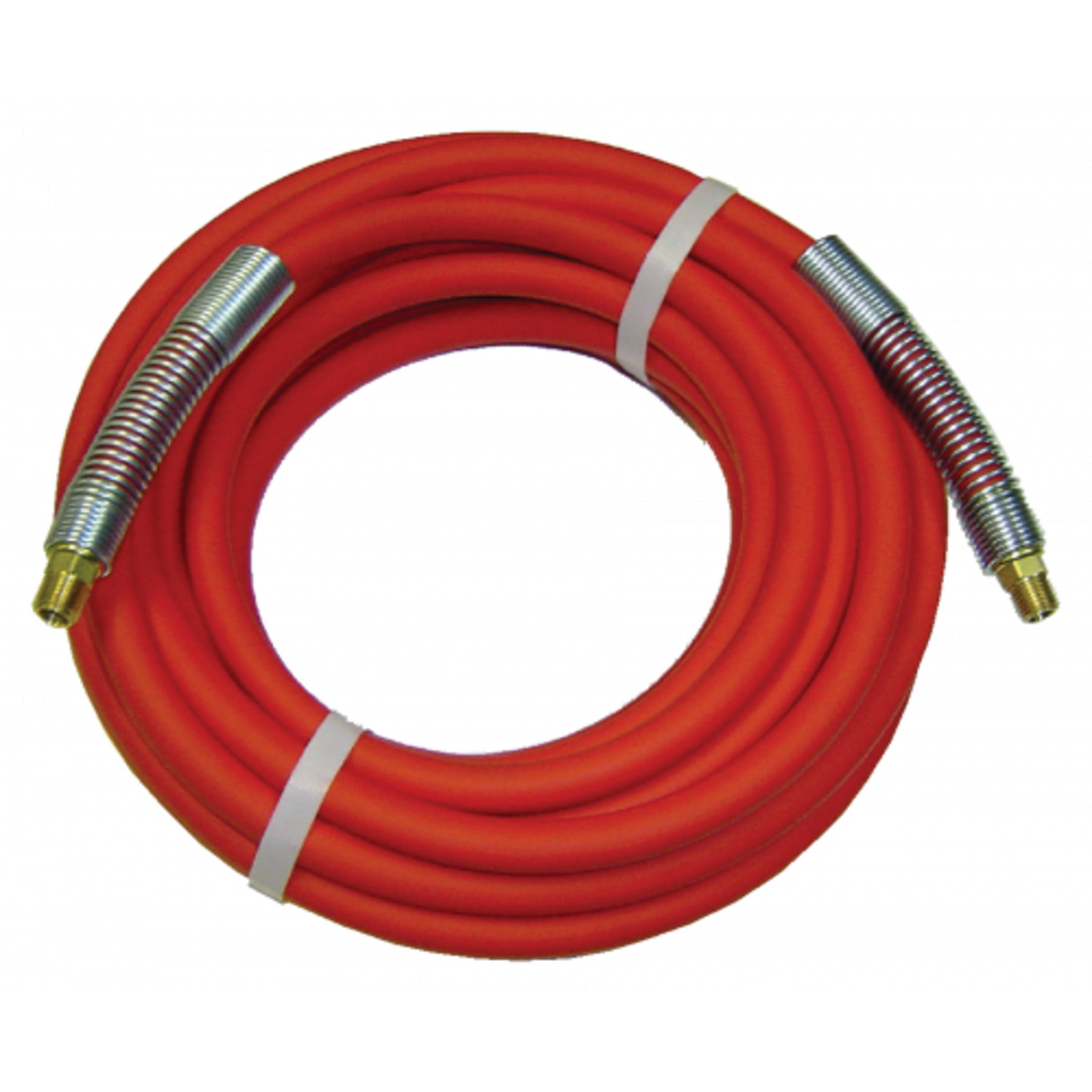 Accutek Red Contractors Industrial PVC Air Hose Assemblies | Cold Weather Flexible, Brass Ends, Spring Guard, Non-Marking, 300 PSI, RMA Class B, -15°F to +150°F