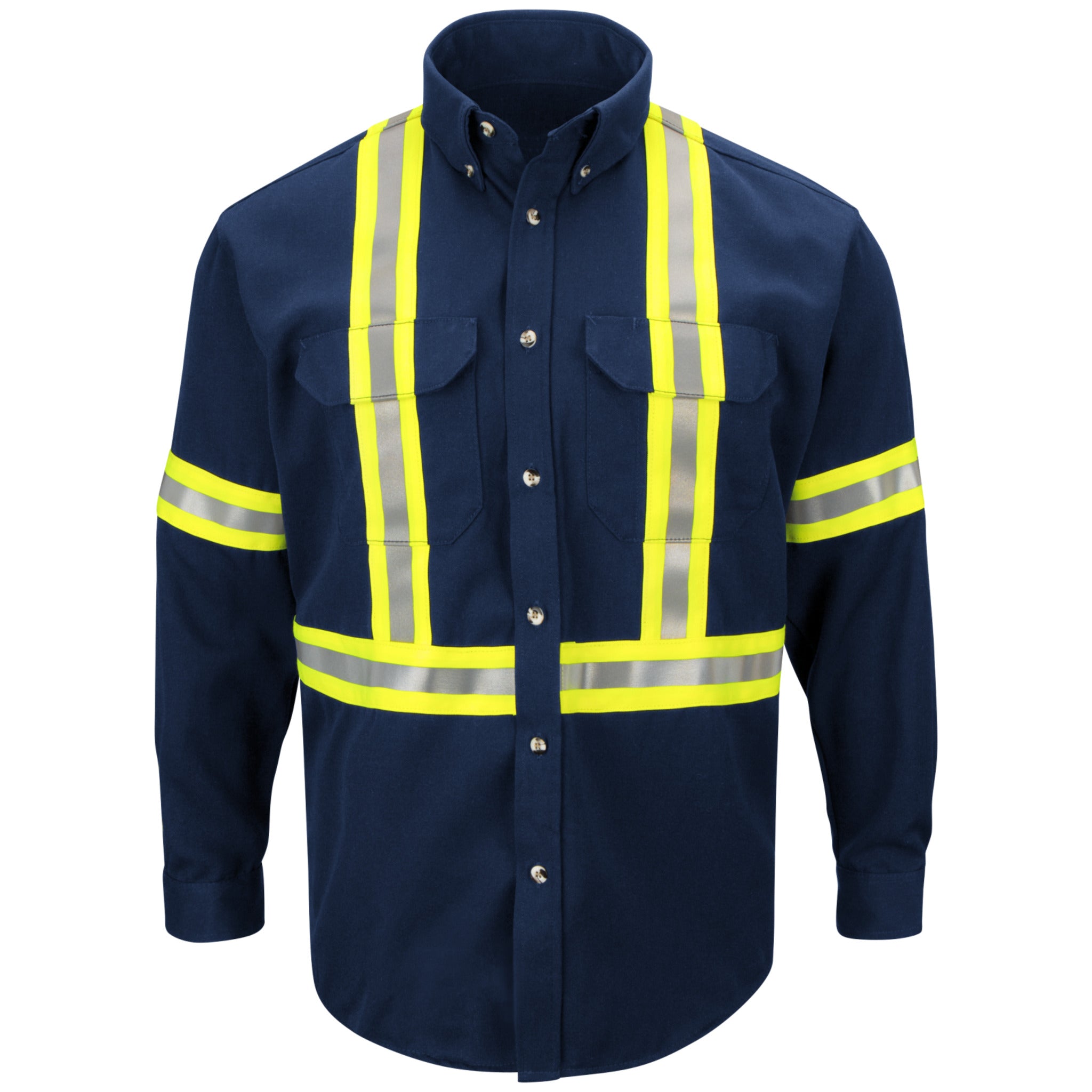 Bulwark FR Men's SLUC Midweight FR Hi-Vis Shirt - CAT 2, NFPA 2112, Flame Resistant, Reflective Trim, Enhanced Visibility, Durable | Sizes: S-3XL