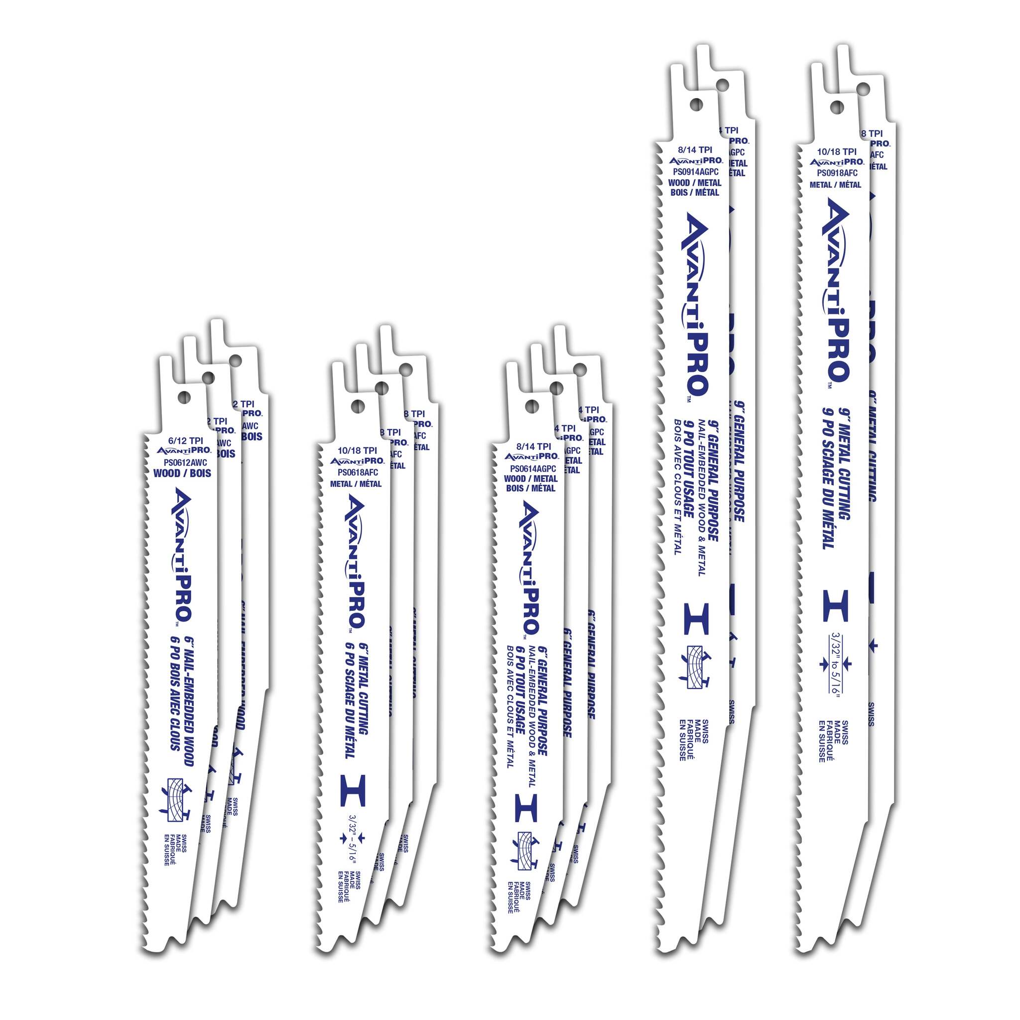 Avanti Pro 6-9" Bi-Metal Reciprocating Saw Blade Set, 6-18 TPI for Multi-Material Cuts, 13-Piece Kit, Fastest Plunge Tip & Variable Tooth Technology