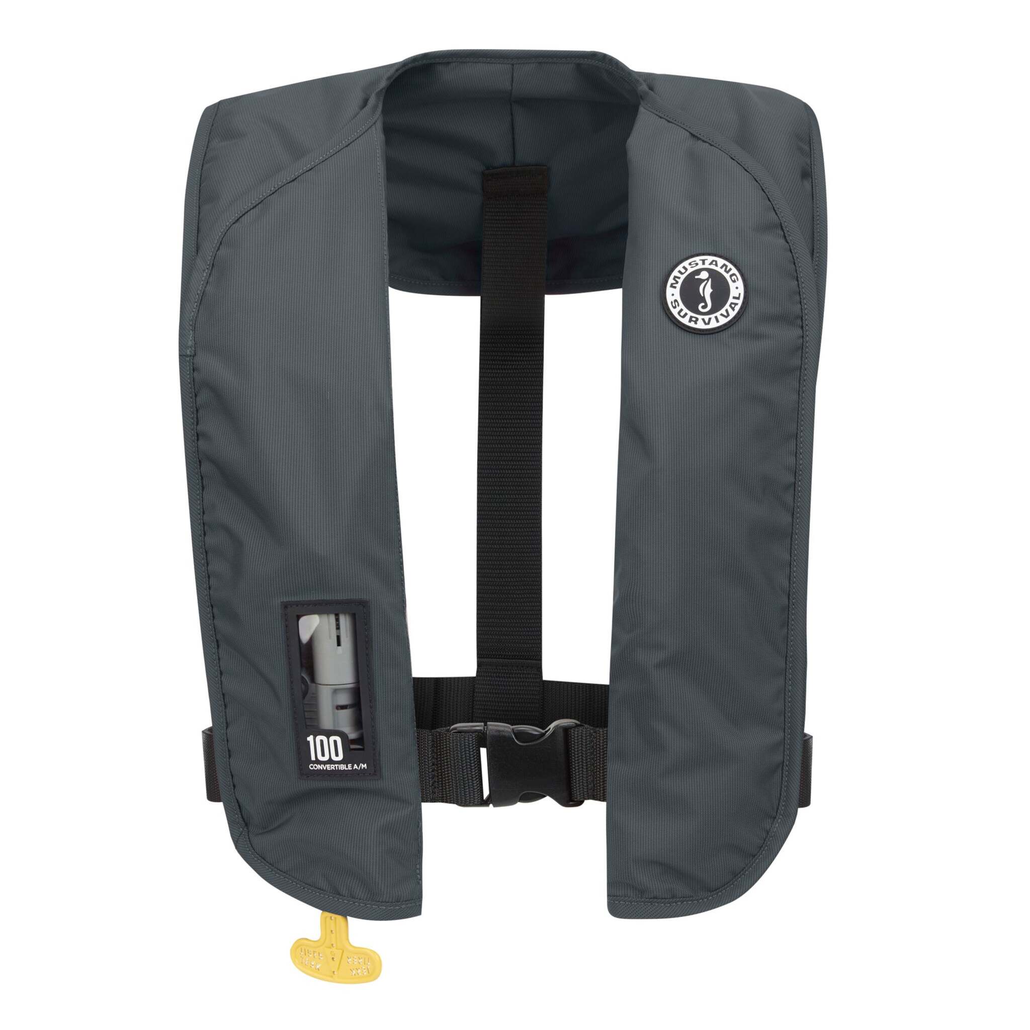 Mustang Survival MIT 100 Convertible A/M Inflatable PFD - Dual Inflation Modes, High Tenacity Nylon, Self-Righting, Zippered Pocket | Universal Fit