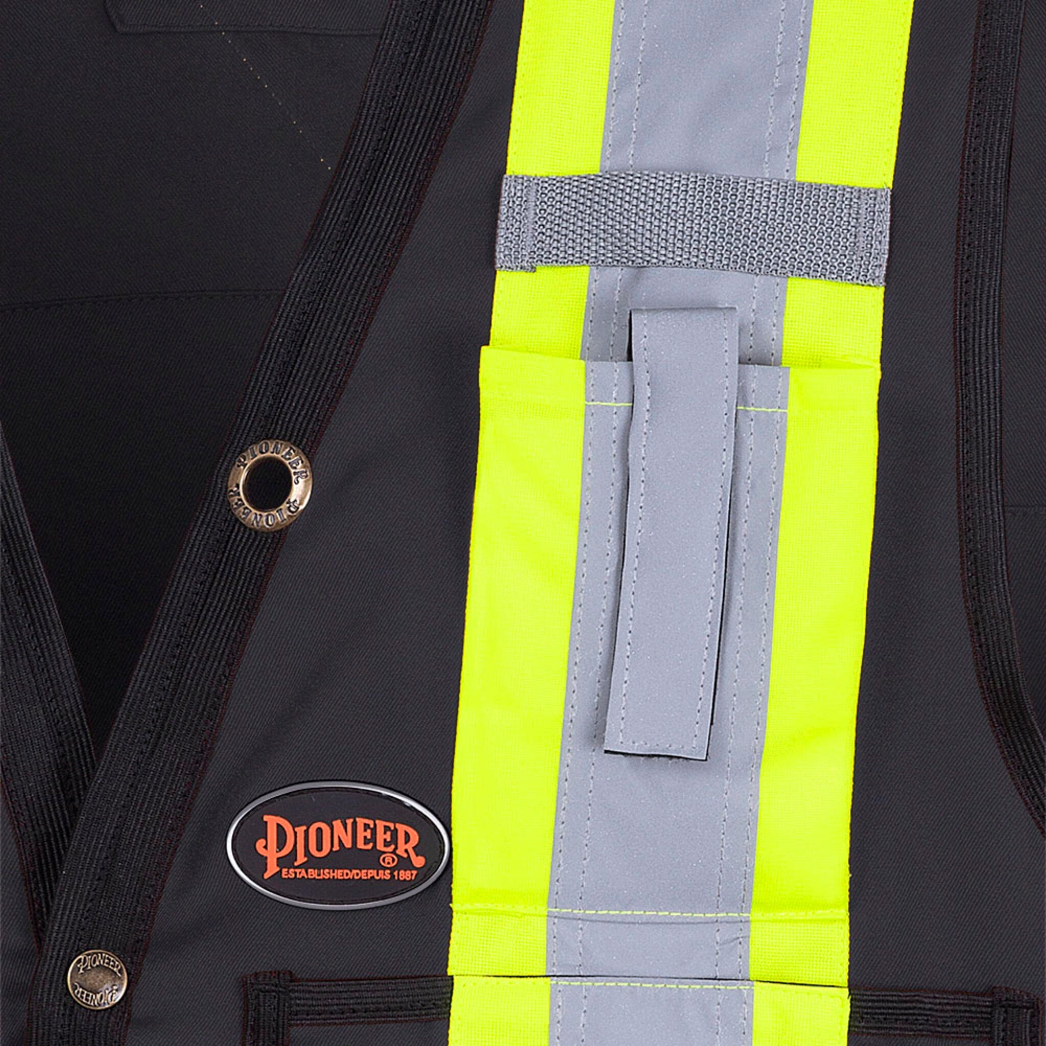 Pioneer Men's Hi Vis Safety Surveyor Vest | 150D Woven Twill Poly | CSA/ANSI Certified, StarTech Reflective, Multi-Pocket, Brass Closure (Models 6693, 6692, 6683, 6692N & 6692BK) | Sizes S–4XL - Items