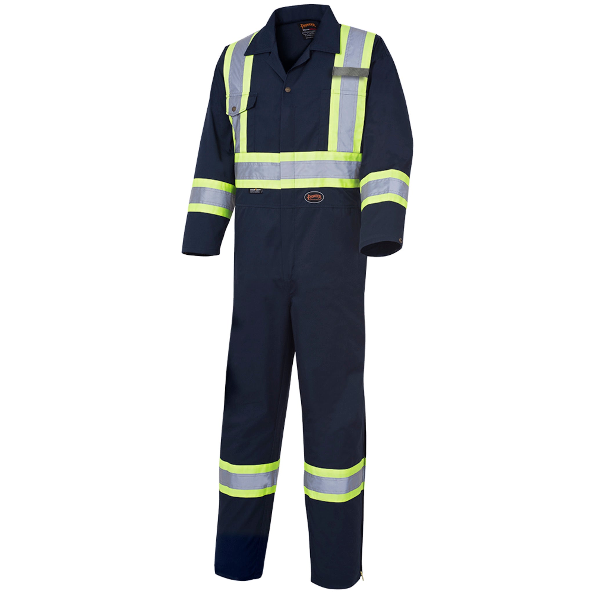 Pioneer Men's Poly/Cotton Safety Coveralls - CSA Certified, Boot Access Zippers, Reflective Tape, 7 Pockets, Durable Workwear | Sizes 36-60