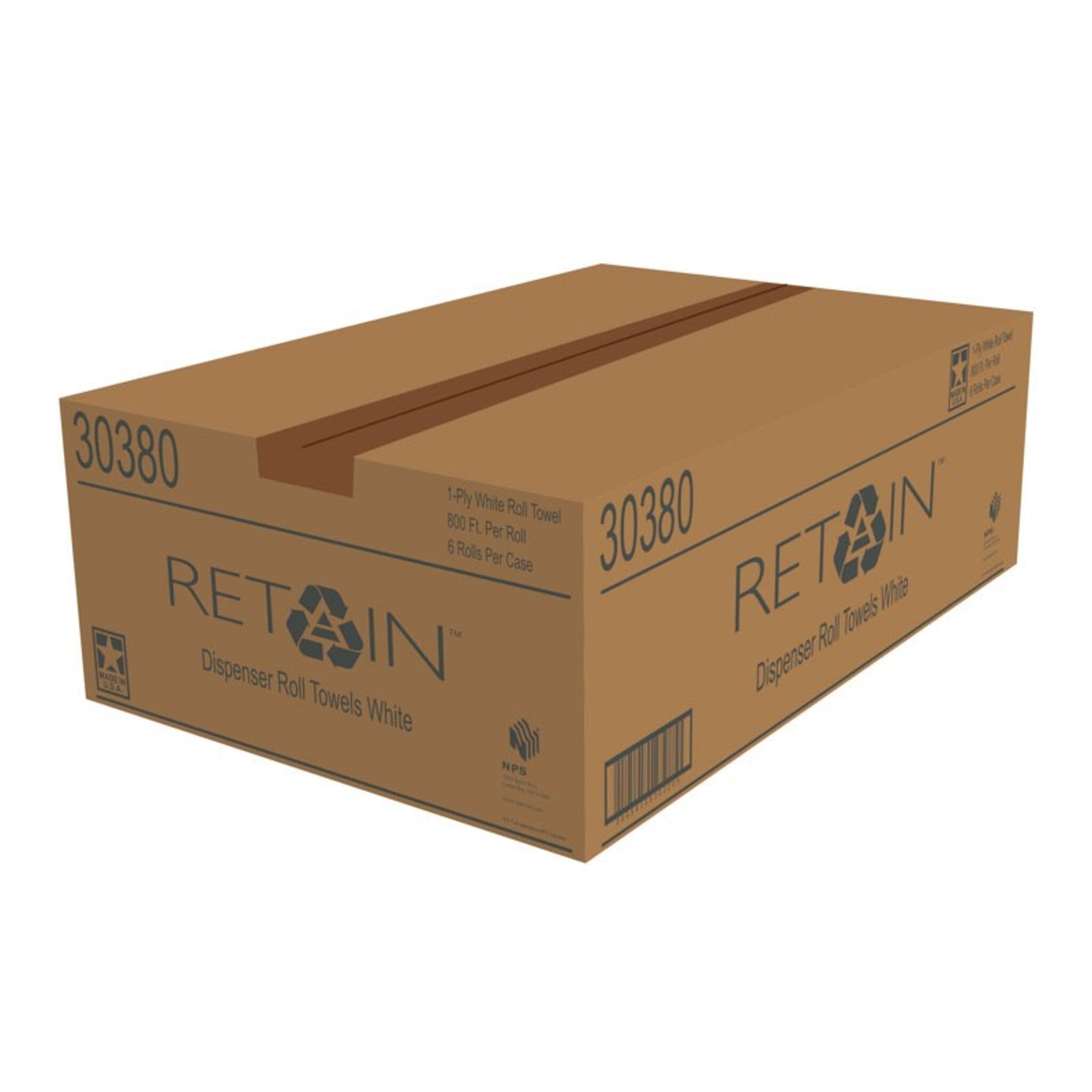 Retain Hardwound White Roll Towel - 8" X 800 Ft Roll - Case of 6 Rolls