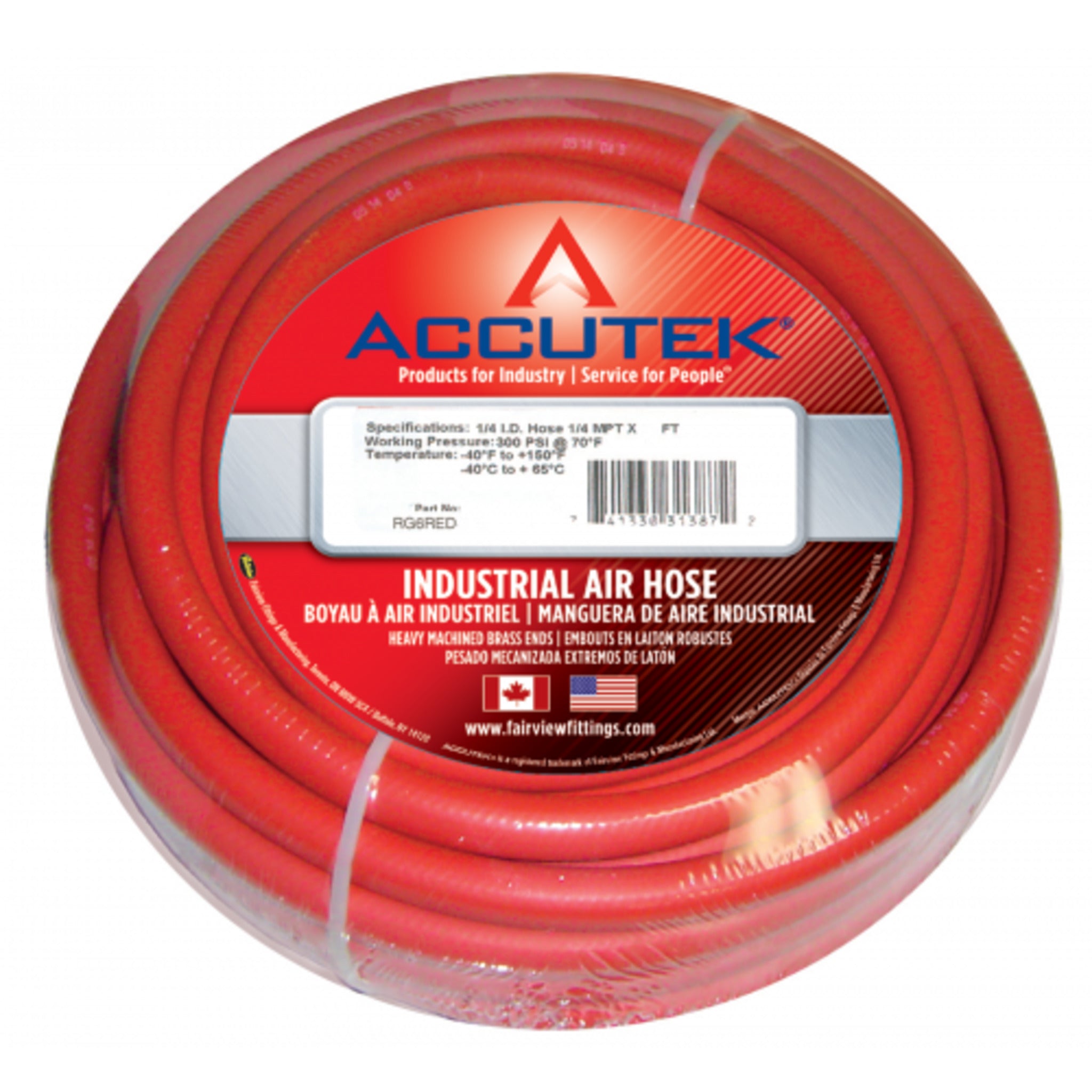 Accutek Red EPDM Rubber Air Hose Assemblies | High Flexibility, Lightweight, Spiral Synthetic Yarn, 250 PSI, -22°F to +167°F, RMA Class C