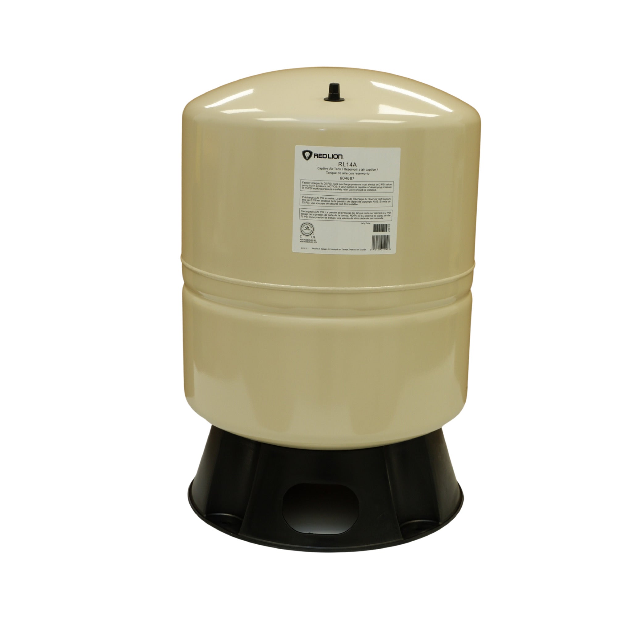 Red Lion RL14A Pre-Charged 14 Gallon Pressure Tank, Leak Safe, NSF Certified, 150 PSI, Steel, Diaphragm Membrane, for Up to 4 Fixtures