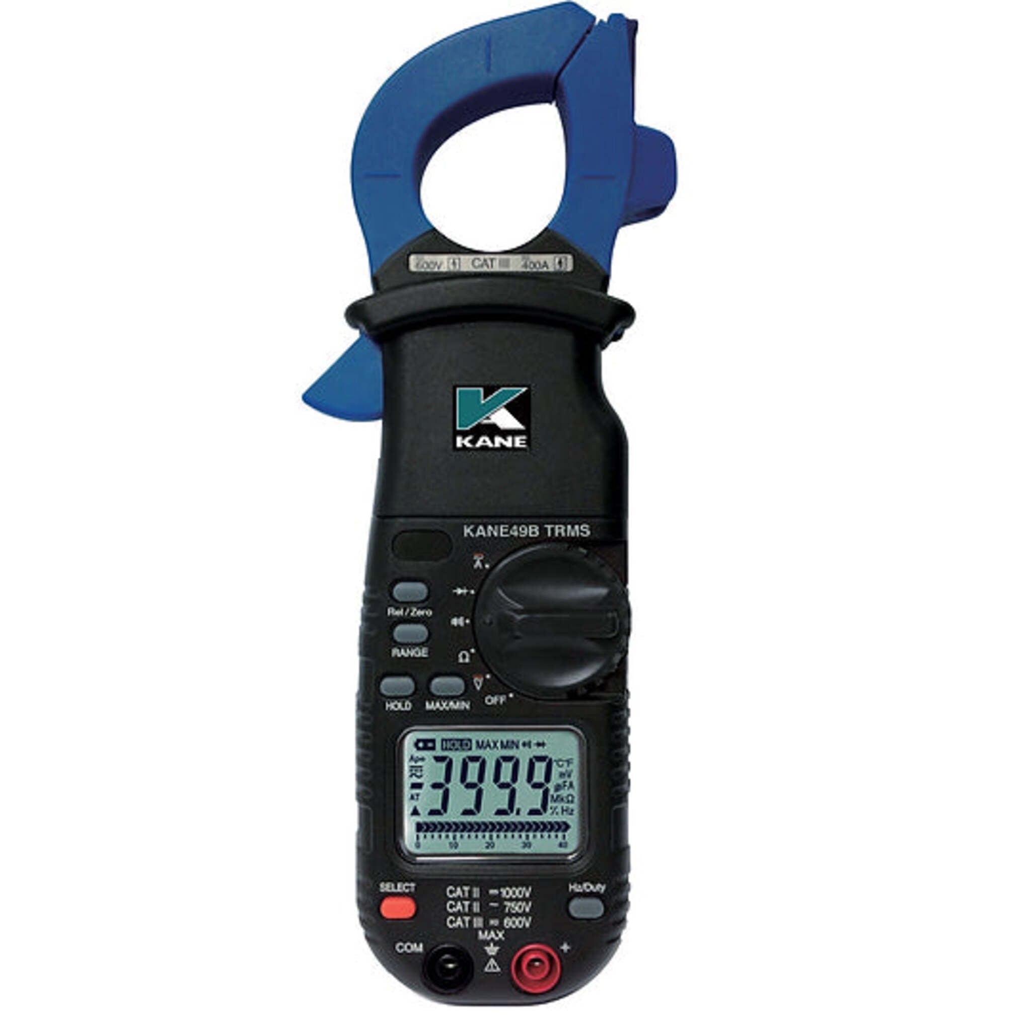 Kane KANE49B AC/DC 400A True-RMS Clamp Meter, 1000V DC/750V, Resistance, Diode & Continuity Testing, Frequency & Duty Cycle, Auto Range, Min/Max Recording