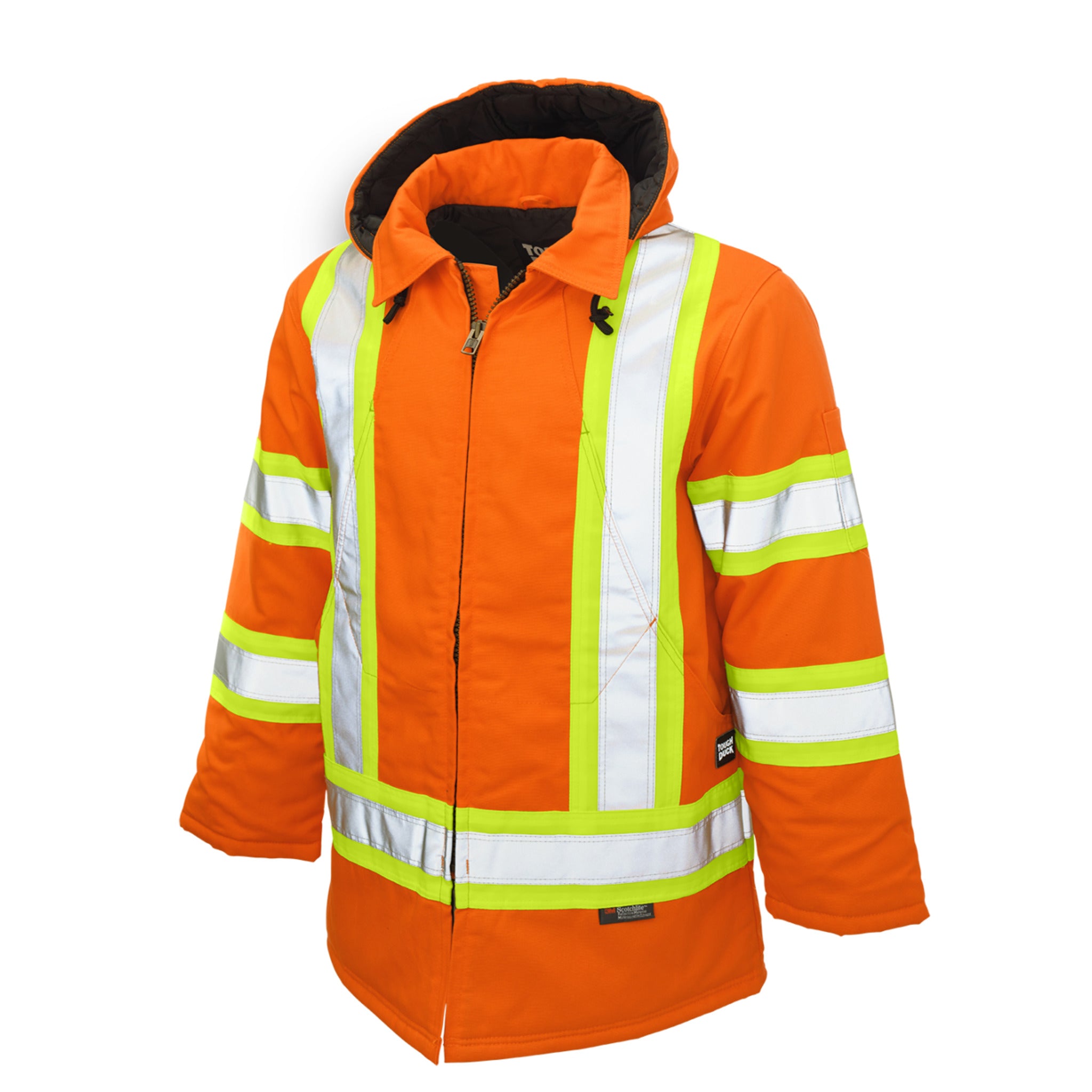 Tough Duck S157 Men's Hi Vis Winter Safety Parka | CSA Cotton Duck Reflective, 3M Scotchlite Insulated | ANSI Certified, Quick-Release Hood | Limited Sizes