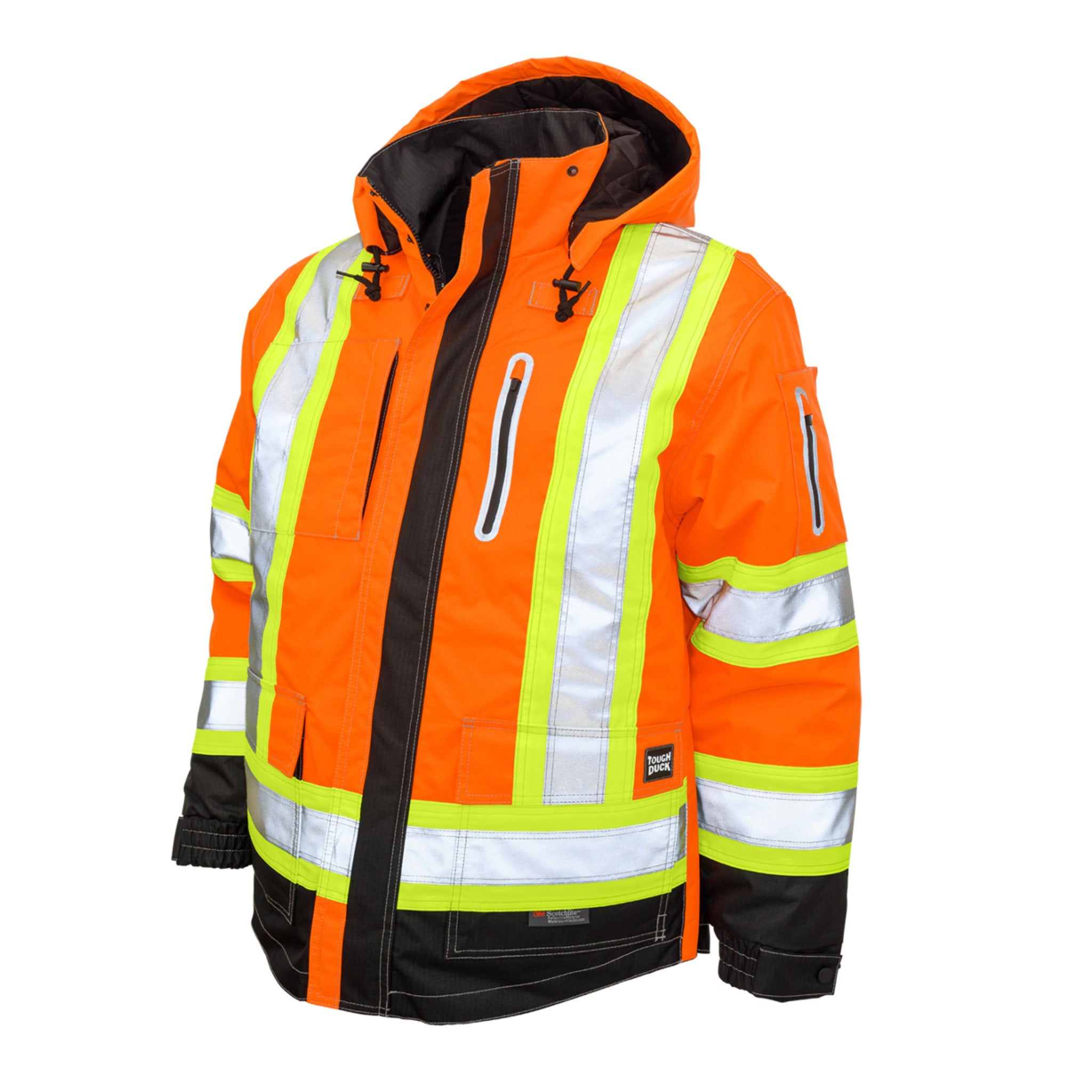 Tough Duck Men's Hi Vis Safety Work Jacket s187 Poly Waterproof & Breathable Ripstop 4-In-1 Reflective | Limited Size