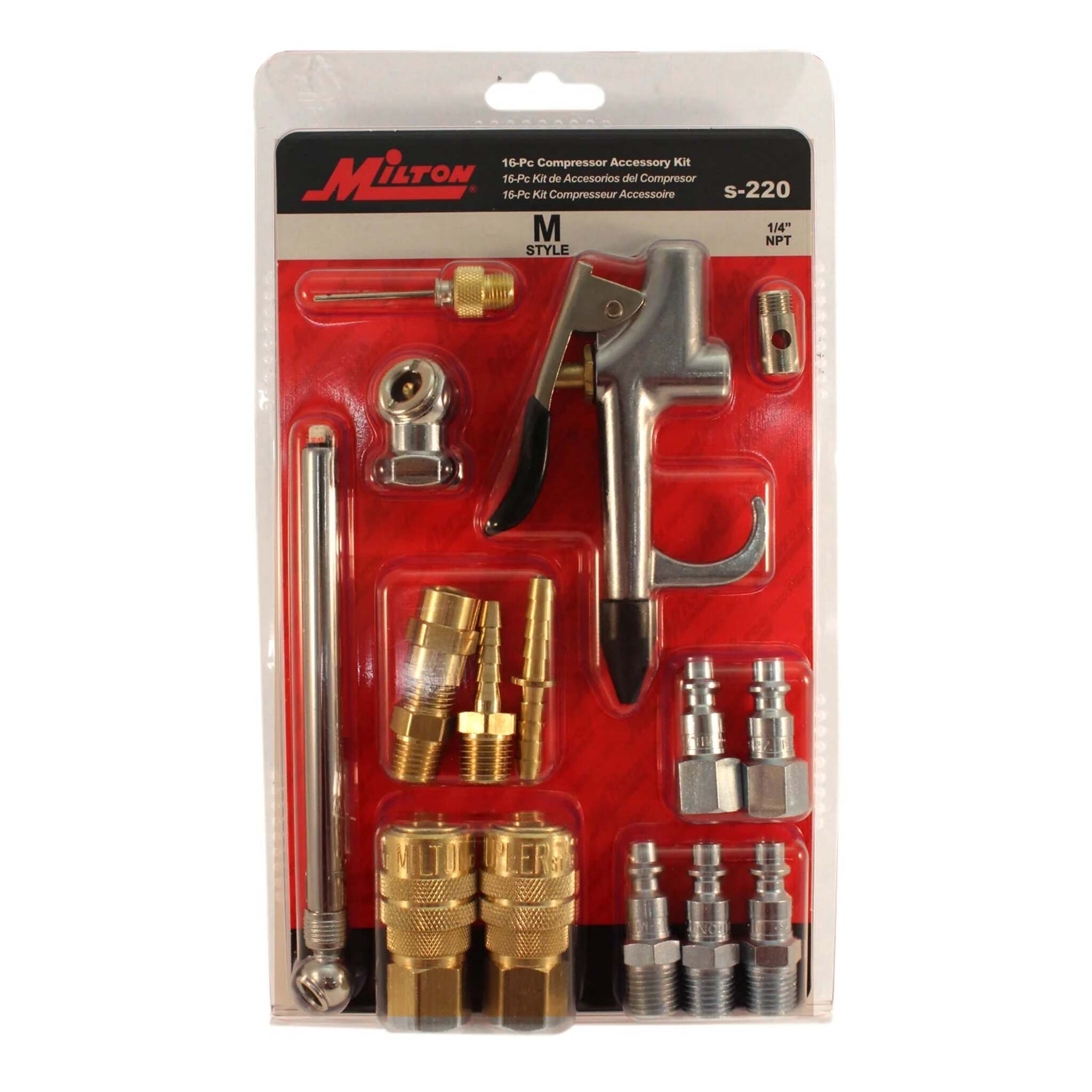 Milton Heavy Duty Air Compressor Accessory Starter Kit (16-Piece) - Durable, Complete Set, 1/4" NPT, Tire Inflation, Blowing Debris, Hose Connections