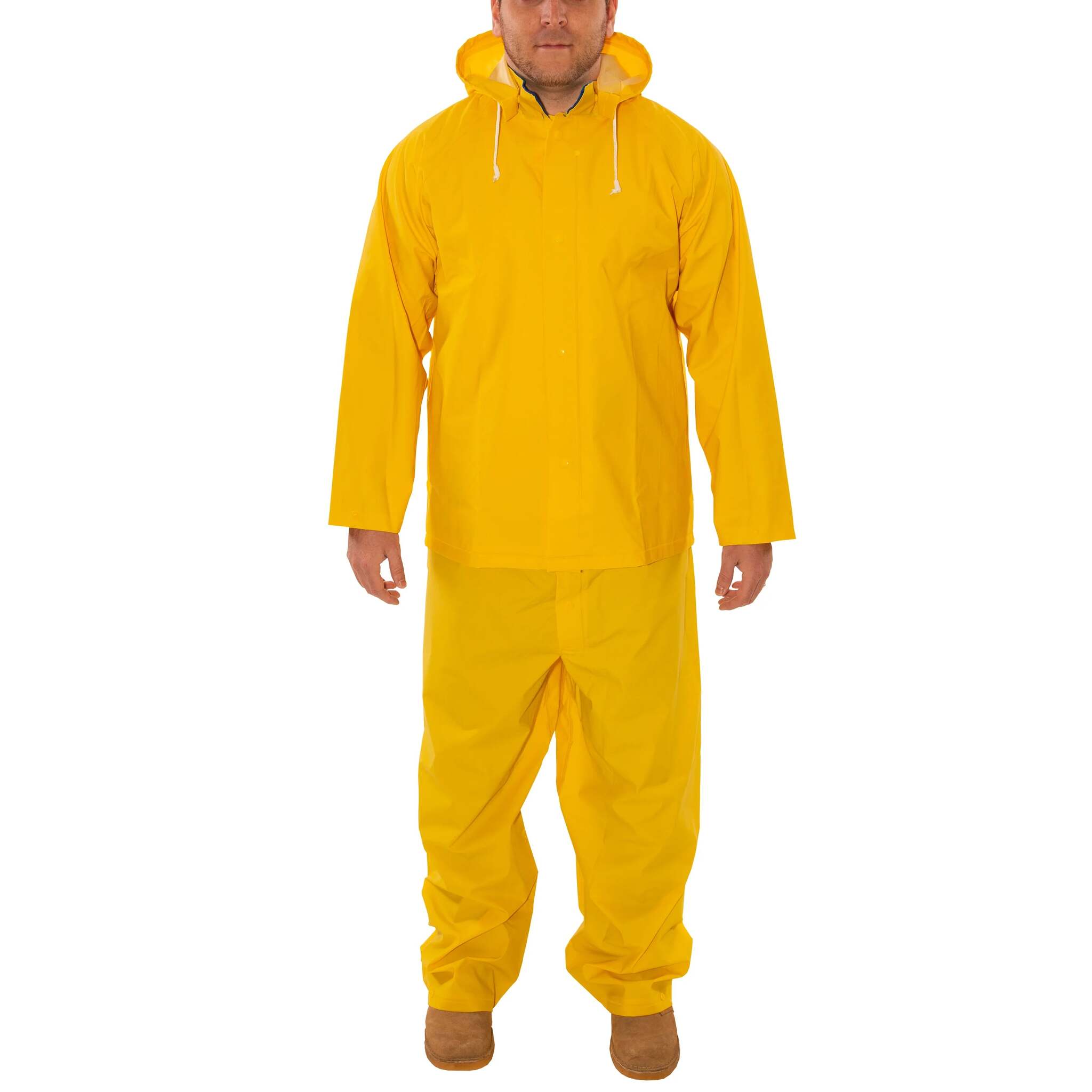 Tingley Industrial Work 3-Piece Rain Suit - Waterproof PVC, Includes Jacket with Snap Front, Detachable Hood, and Overalls, Adjustable Fit | Sizes M-5XL