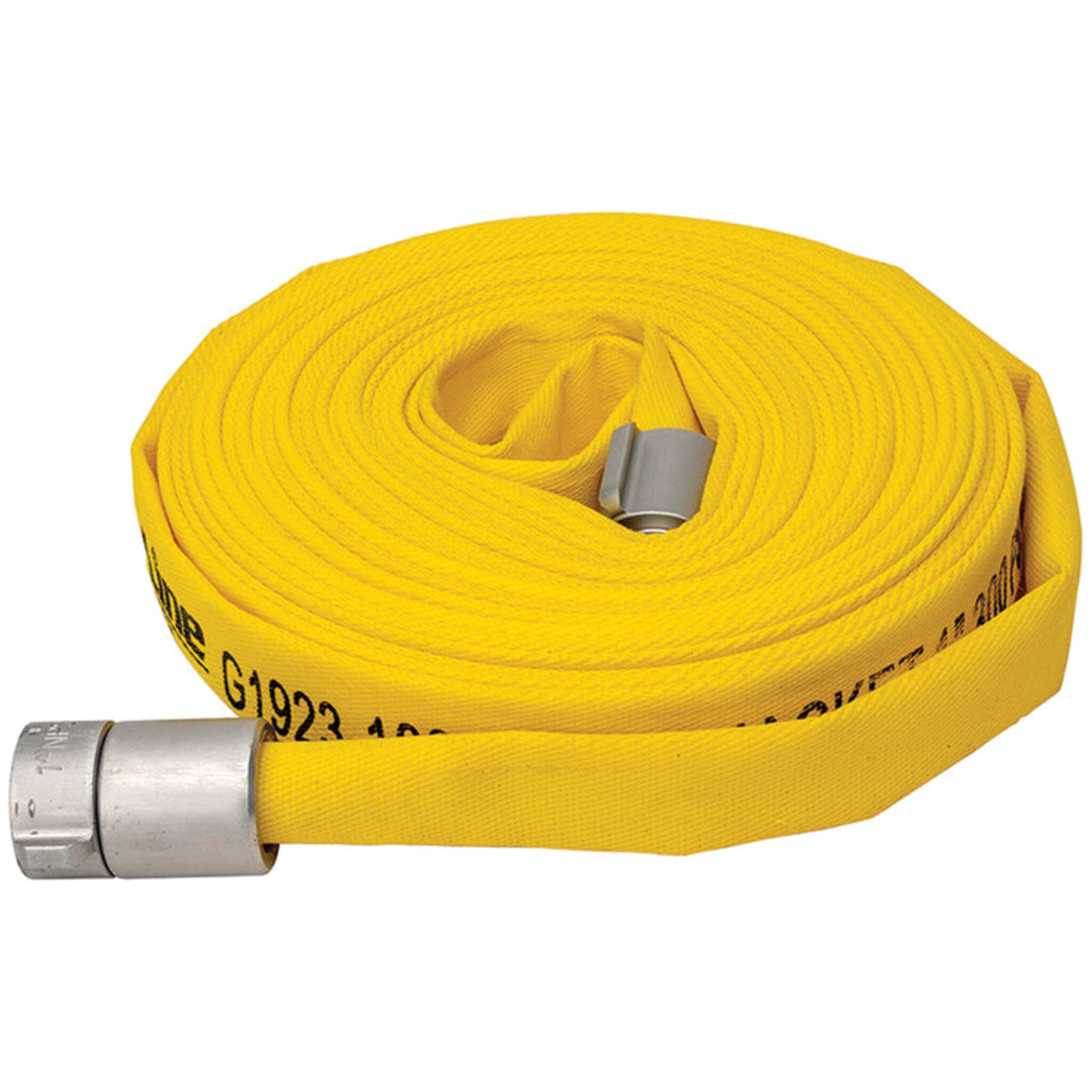 1" Yellow Single Jacket Lightweight Fire Hose Assemblies c/w Hard-Coat Aluminum NPSH Fittings (300 PSI), High Visibility, Chemical Resistant