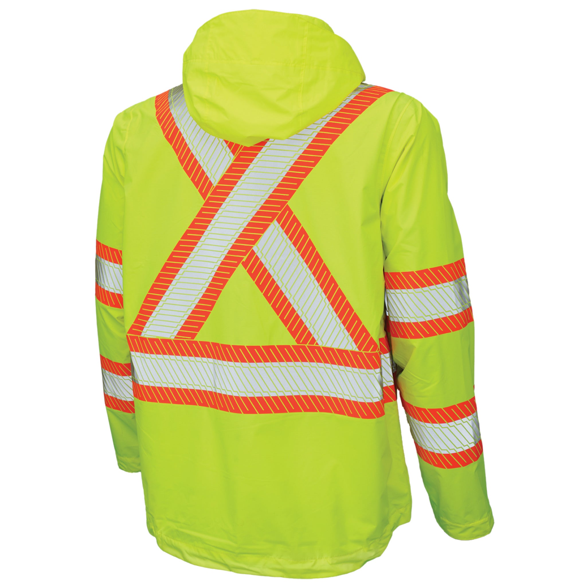 Tough Duck SJ05 Men's Hi Vis Safety Rain Jacket - CSA Poly Ripstop, Waterproof, Breathable, Packable, Reflective, Adjustable Hood, Durable Workwear | Sizes S-3XL