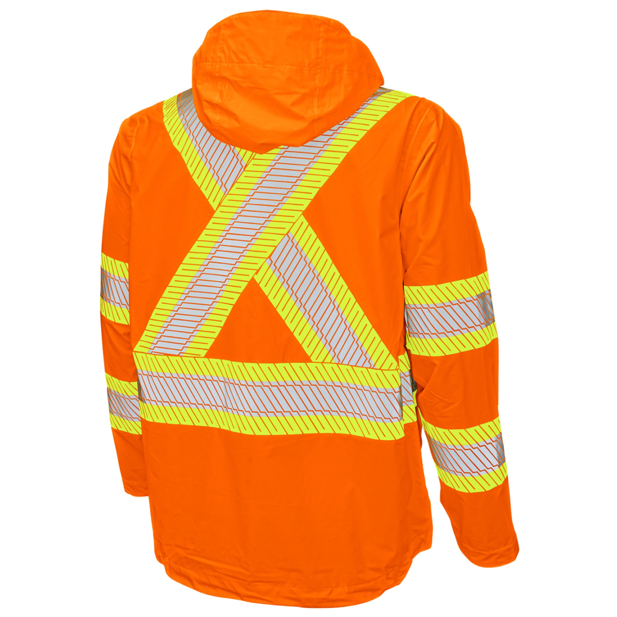 Tough Duck SJ05 Men's Hi Vis Safety Rain Jacket - CSA Poly Ripstop, Waterproof, Breathable, Packable, Reflective, Adjustable Hood, Durable Workwear | Sizes S-3XL