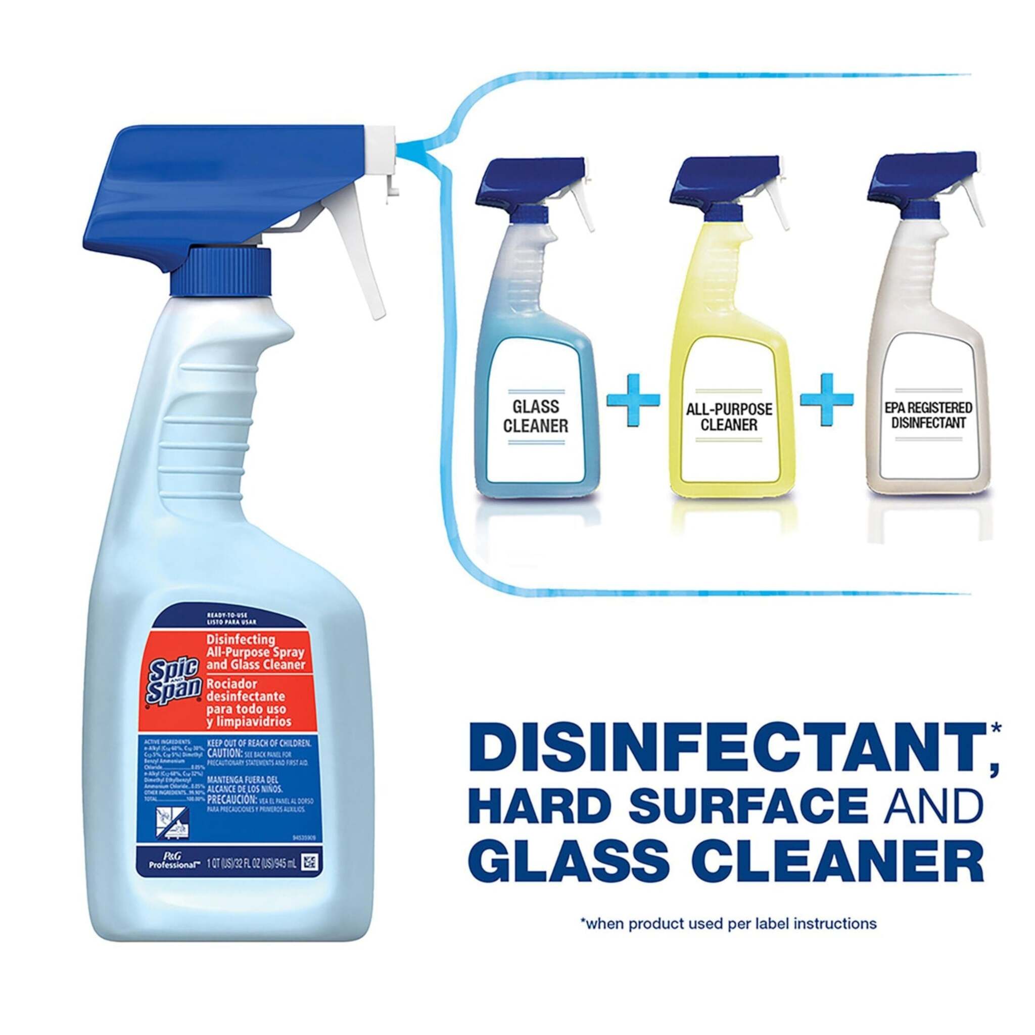 Spic & Span 3-In-1 All Purpose Disinfectant Ready To Use Cleaner - 945 ml - Case of 8