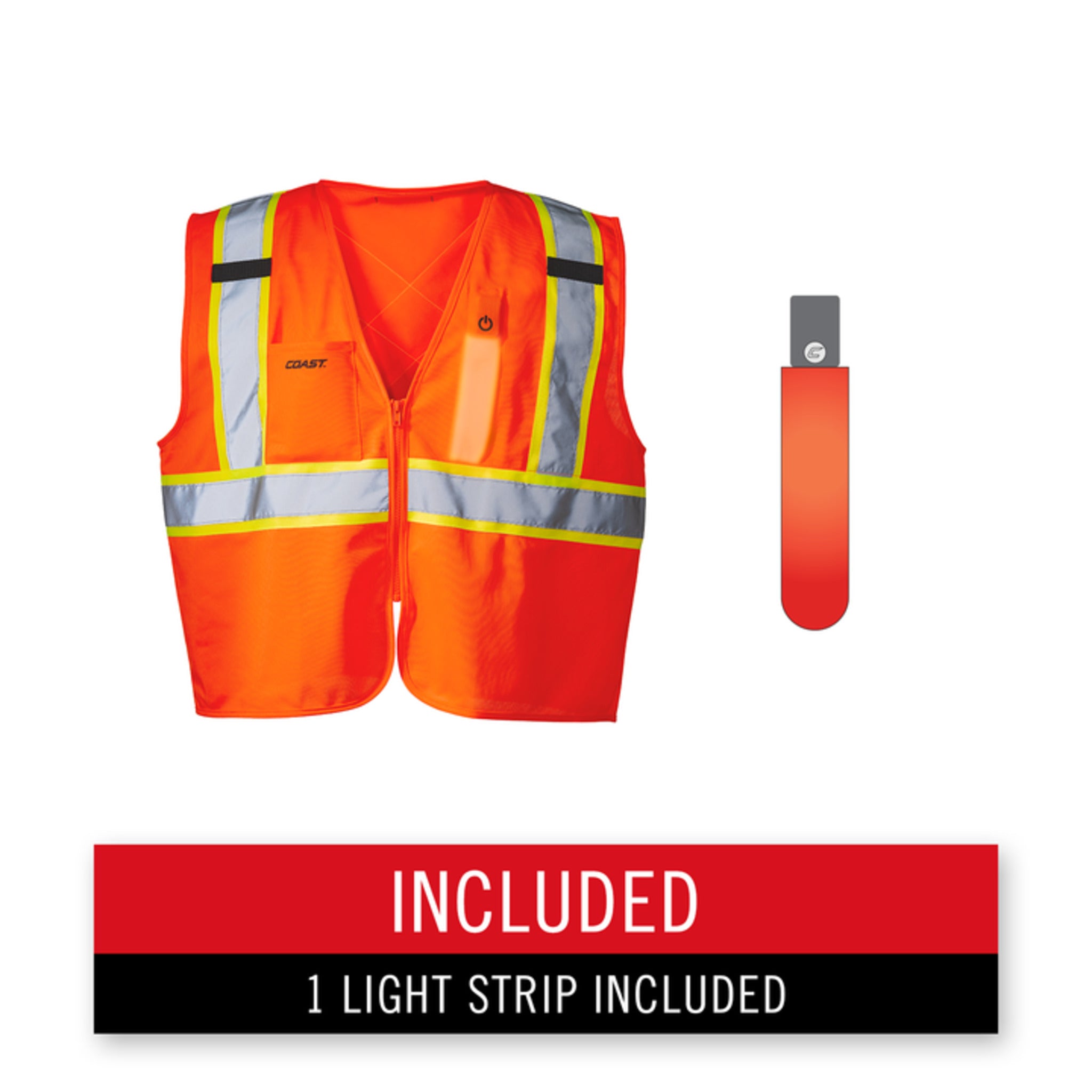 Coast® SV350 Hi-Vis X-Back Lighted Safety Vest - ANSI Class 2, Rechargeable LED Strip, Dual Light Modes, Reflective Tape, Multiple Pockets