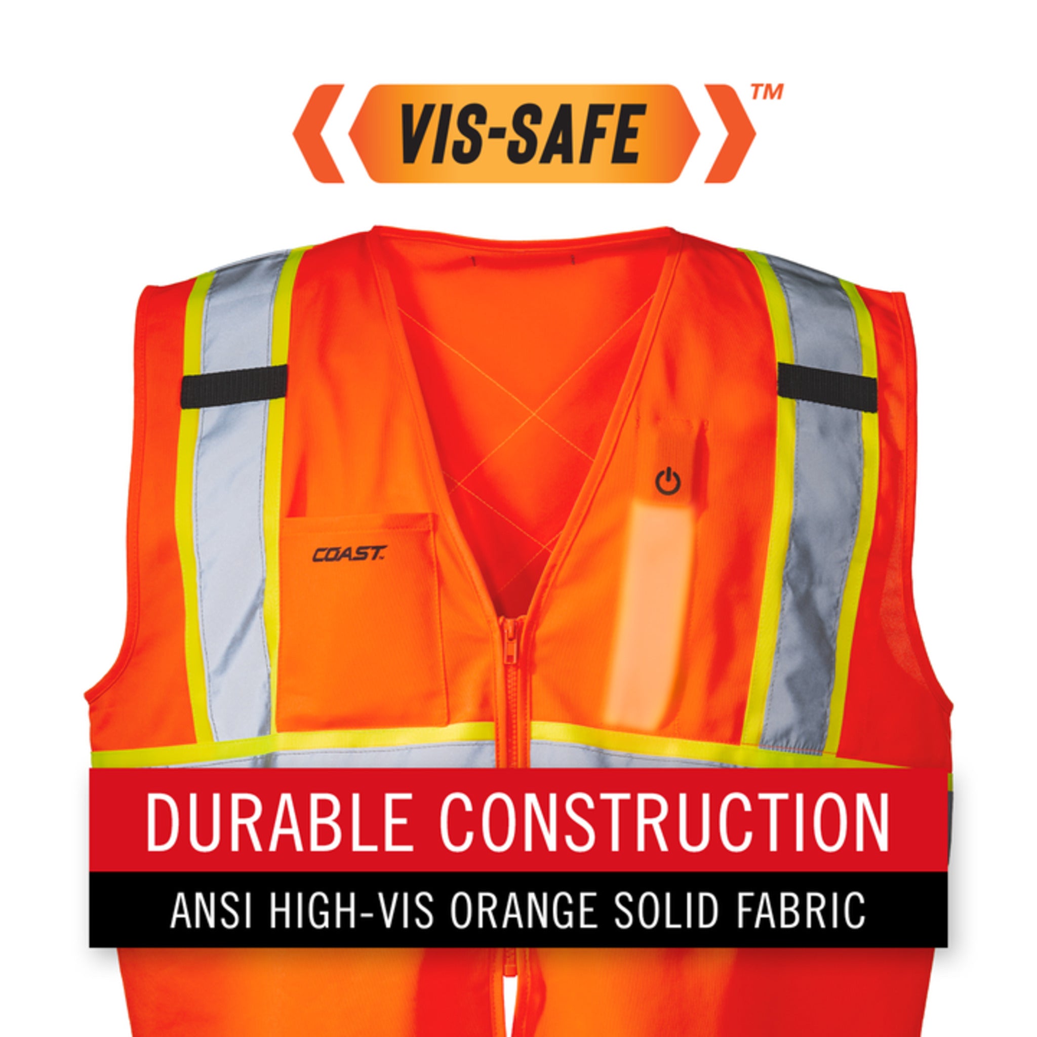 Coast® SV350 Hi-Vis X-Back Lighted Safety Vest - ANSI Class 2, Rechargeable LED Strip, Dual Light Modes, Reflective Tape, Multiple Pockets