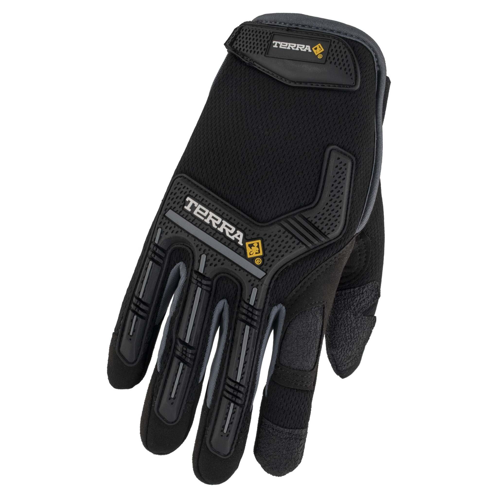 Terra Black Premium Impact Resistant High Performance Work Gloves with Advanced Protection, Comfort, Durability, Reinforced Palm & Adjustable Wrist Strap