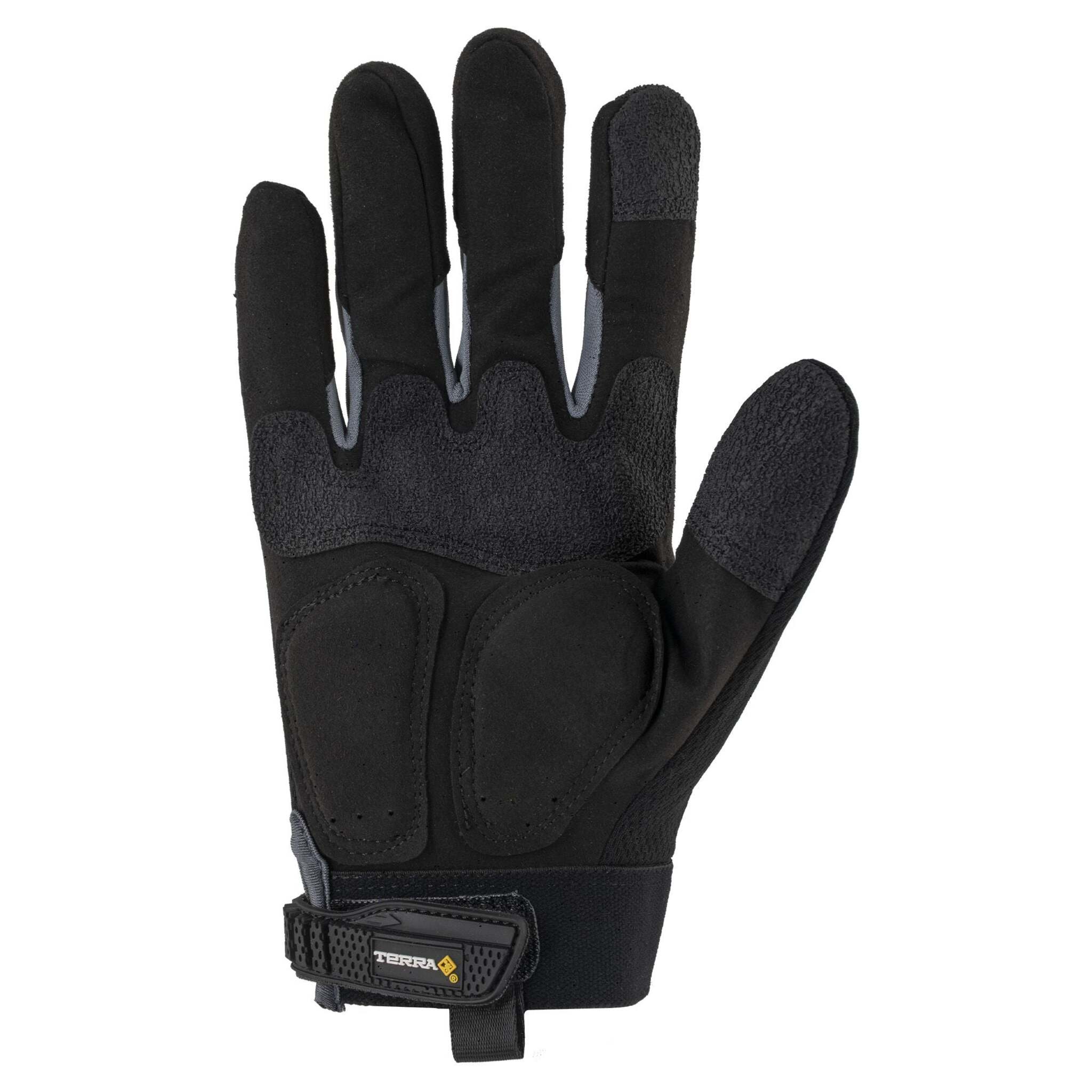 Terra Black Premium Impact Resistant High Performance Work Gloves with Advanced Protection, Comfort, Durability, Reinforced Palm & Adjustable Wrist Strap