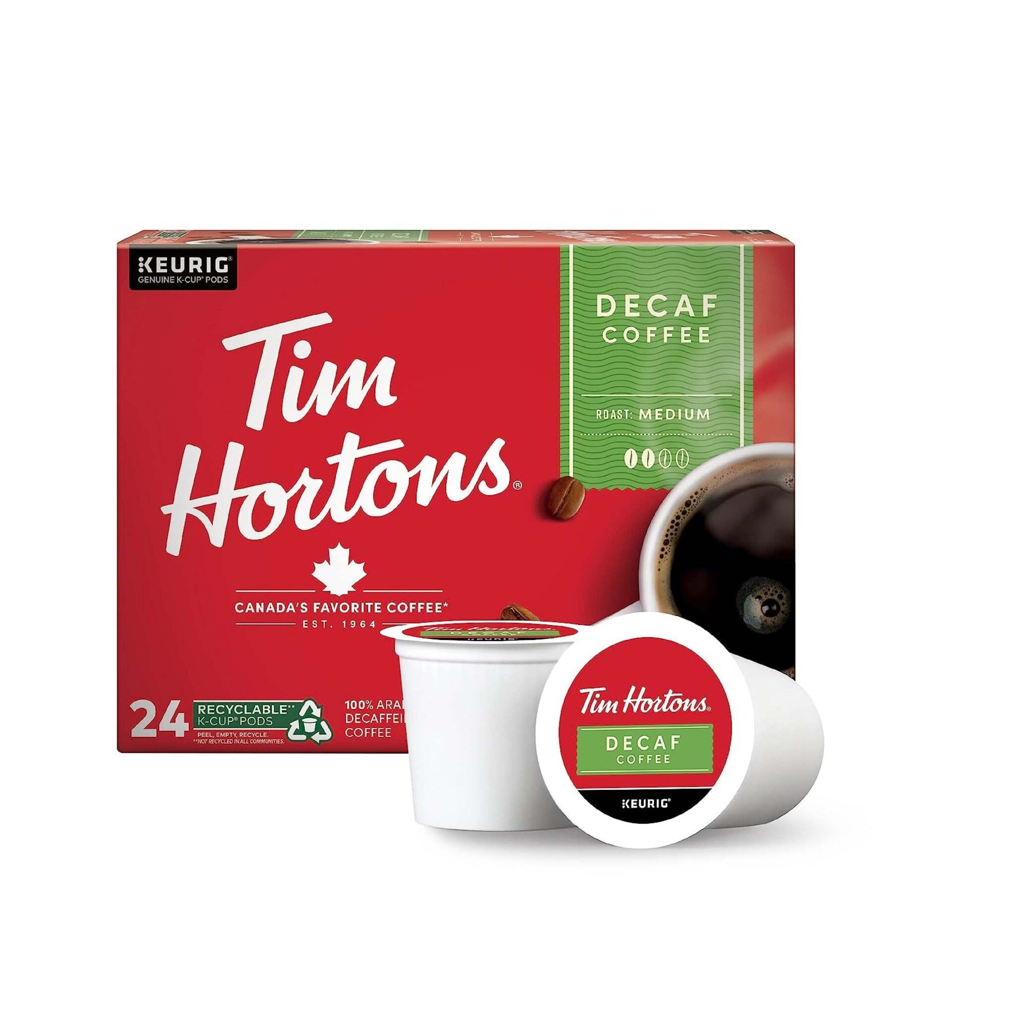 Tim Hortons Decaf Single Serve K-Cups - Pack of 24 - Case of 4