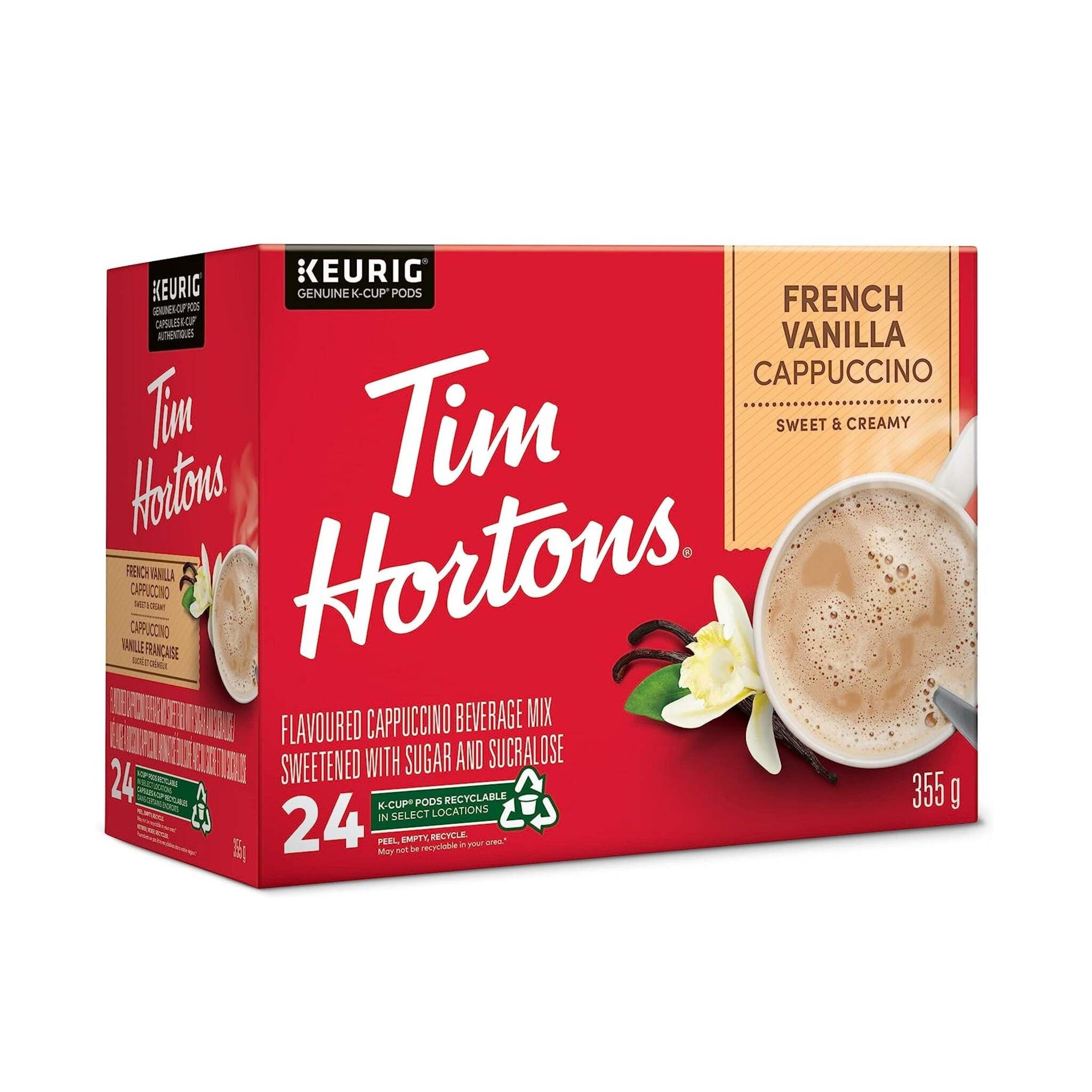 Tim Hortons French Vanilla Cappuccino Single Serve K-Cups - Pack of 24 - Case of 4