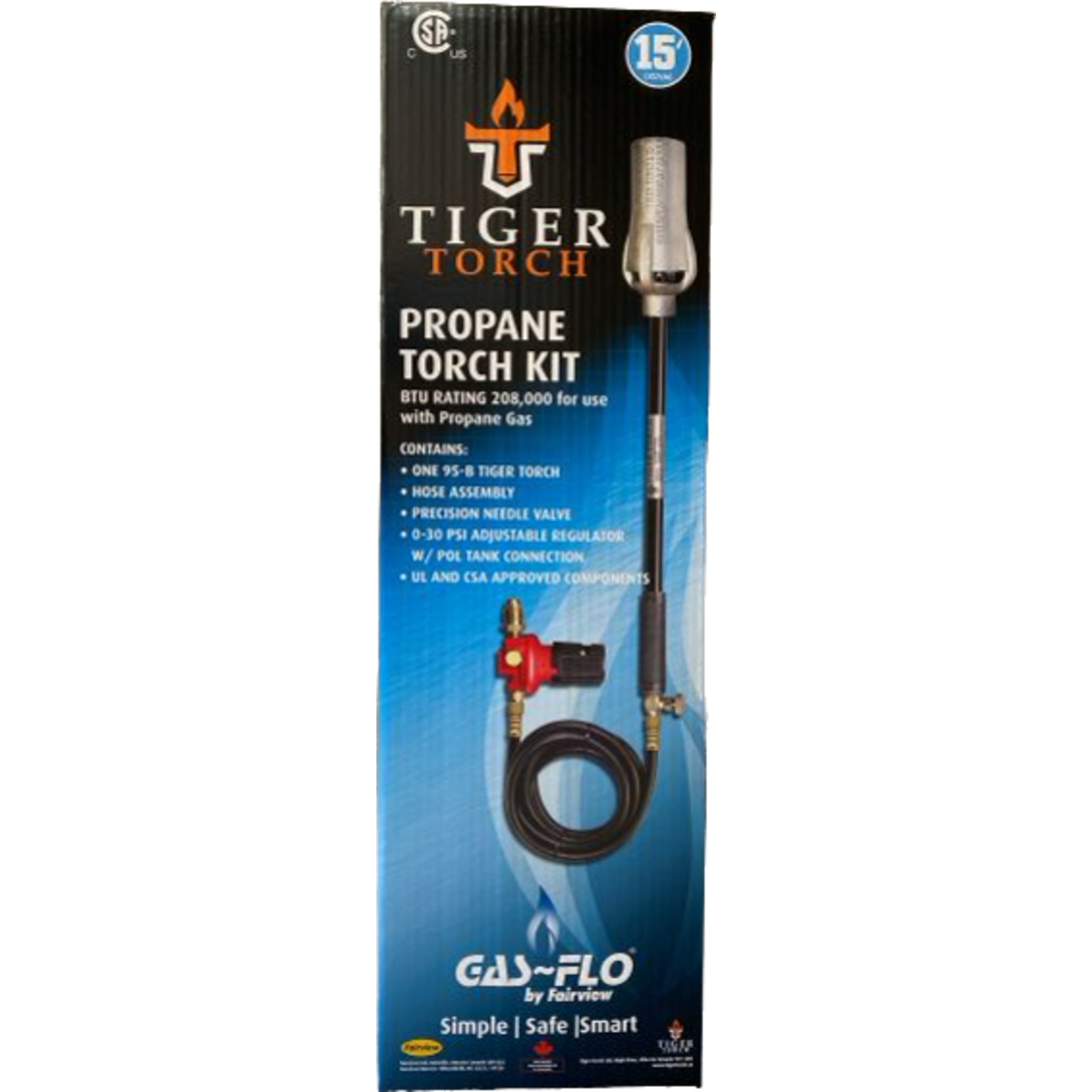 Tiger Torch 95-B XL Propane Torch - 208,000 B.T.U., 36" Length, Cast Iron Head, Flash Protection, Adjustable Flow, Heavy-Duty Use, Durable, Safe, Lightweight