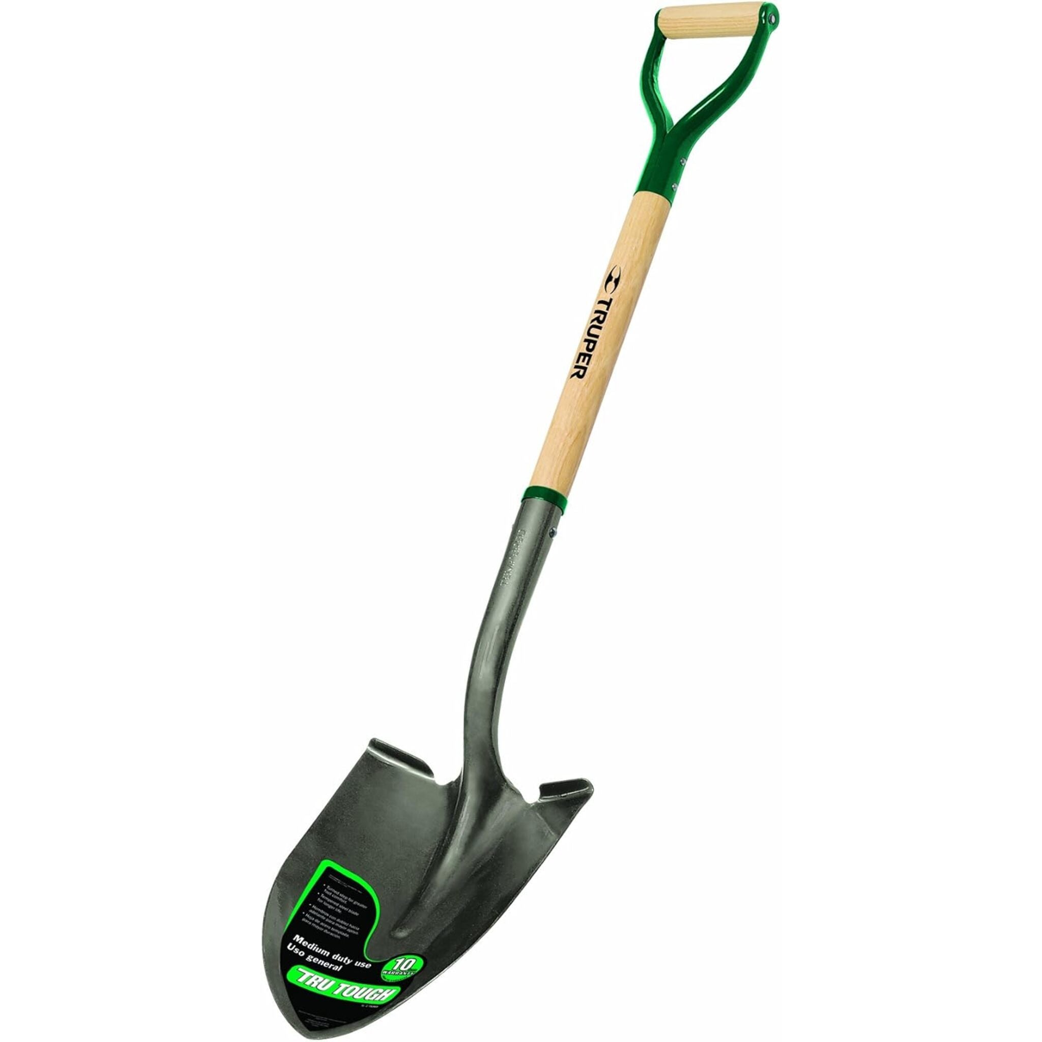 Truper Tru Tough Round Blade Shovel with 30" Wood Handle, Steel D-Grip – Professional Durability, EZ Digger Steps, 10 YearWarranty, Ideal for Landscaping