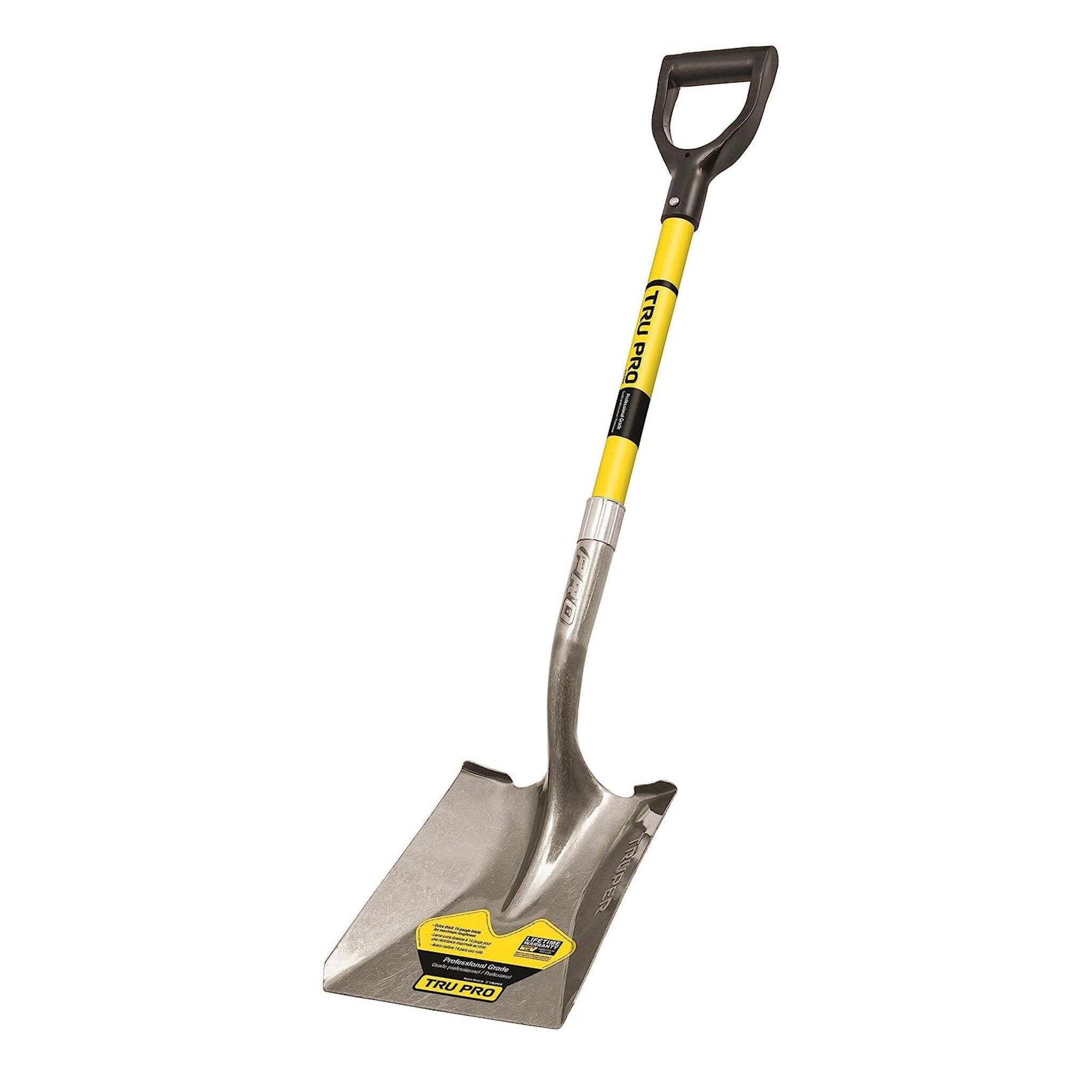 Truper Tru Pro Square Blade Shovel with 29" Fiberglass D-Grip Handle and Extended Steps