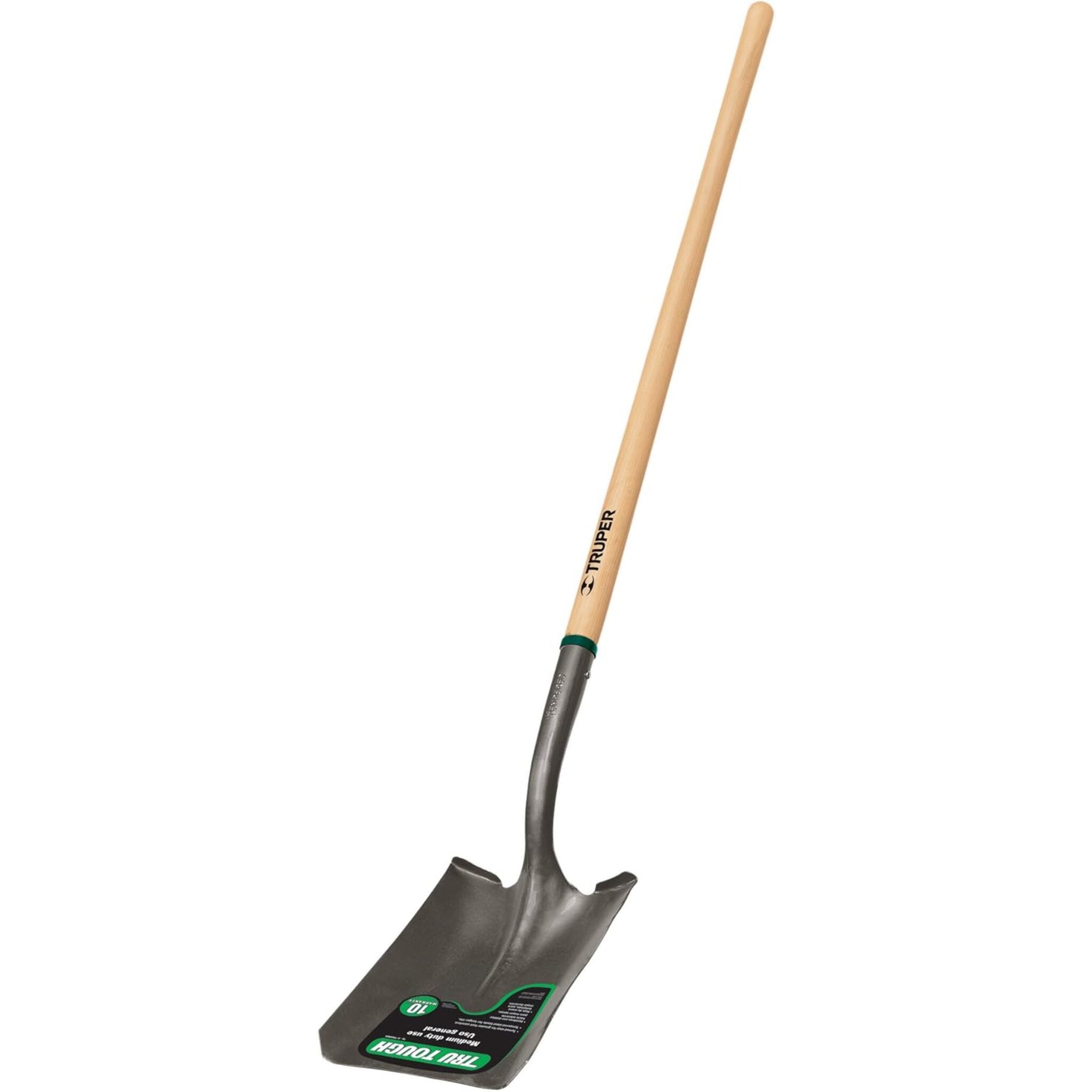 Truper Tru Tough Square Blade Shovel, 48" Long Wood Handle - Enhanced Foot Stability, Reinforced Steel Collar, 10-Year Warranty, Professional Grade