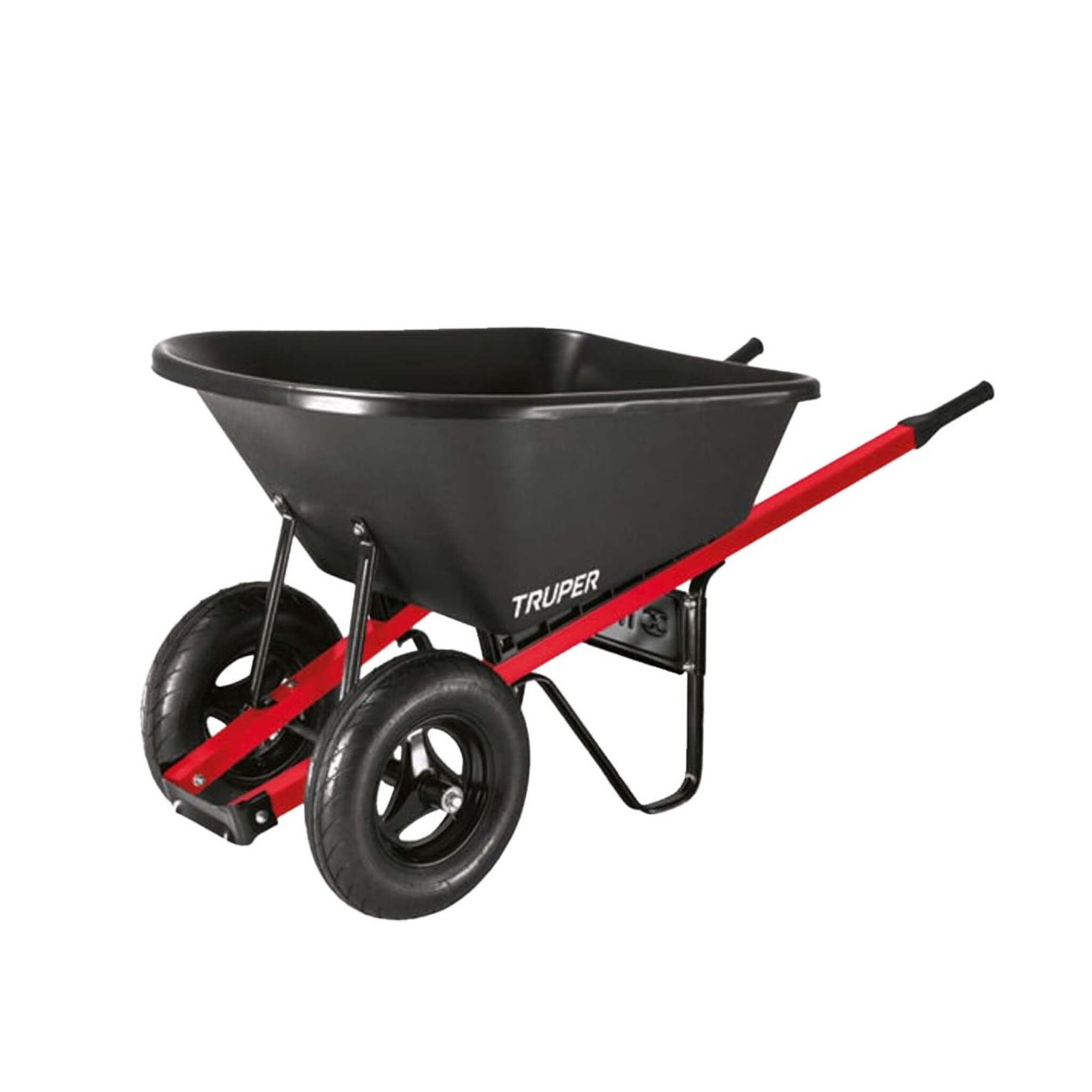 Truper Tru Tough Landscaper Grade Heavy Poly Tray Wheelbarrow with Steel Handles and Dual Wheels- 6 Cu Ft