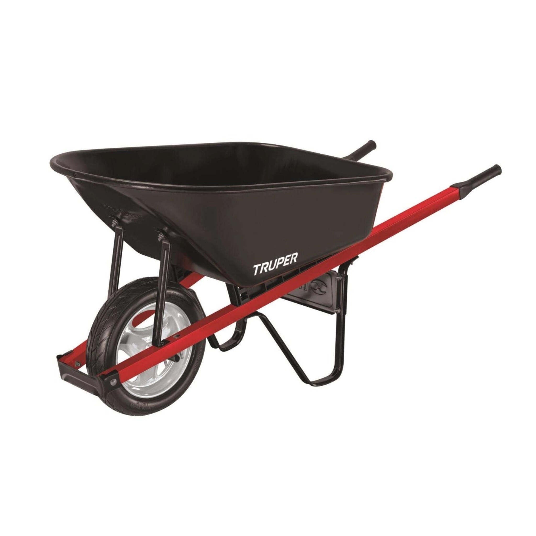 Truper Tru Tough Landscaper Grade Steel Tray Wheelbarrow with Steel Handles and Flat Free Tire - 6 Cu Ft